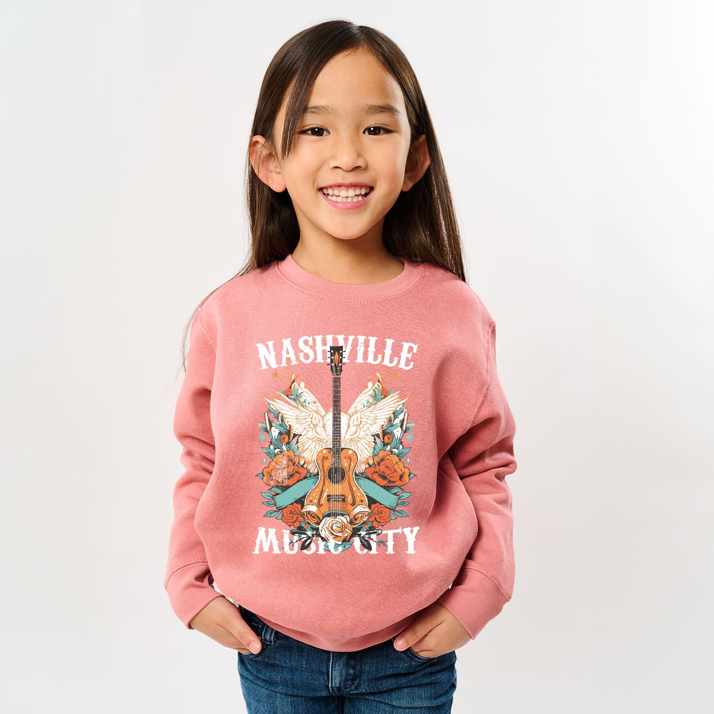 Nashville Music City Guitar Grunge - Youth Graphic Sweatshirt