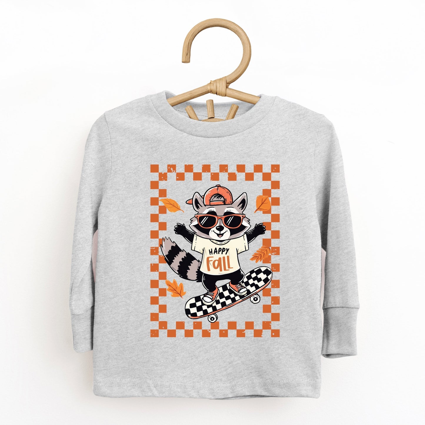 Happy Fall Racoon Skater - Toddler Long Sleeve Graphic Tee and Youth Long Sleeve Graphic T-Shirt