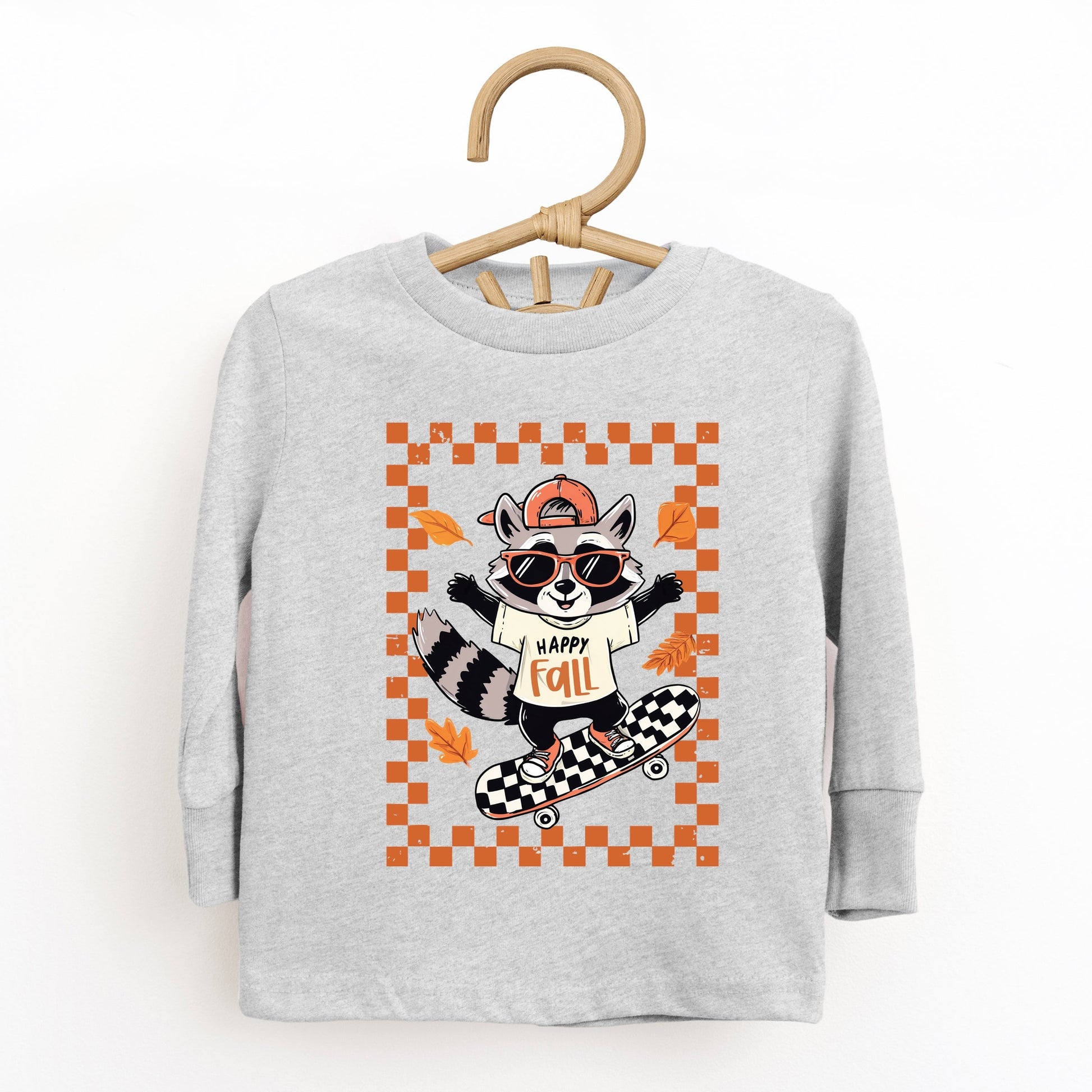 Happy Fall Racoon Skater - Toddler Long Sleeve Graphic Tee and Youth Long Sleeve Graphic T-Shirt