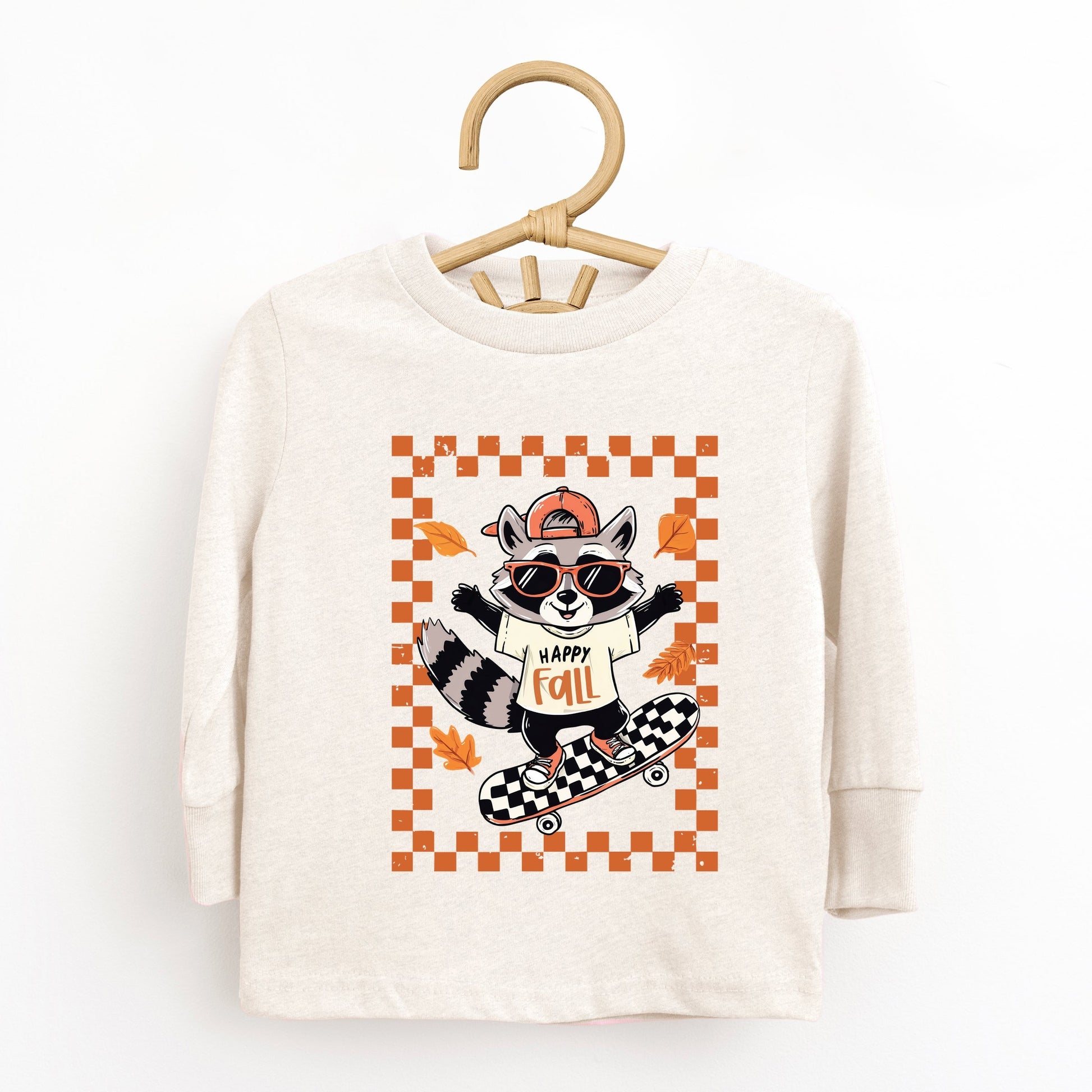 Happy Fall Racoon Skater - Toddler Long Sleeve Graphic Tee and Youth Long Sleeve Graphic T-Shirt