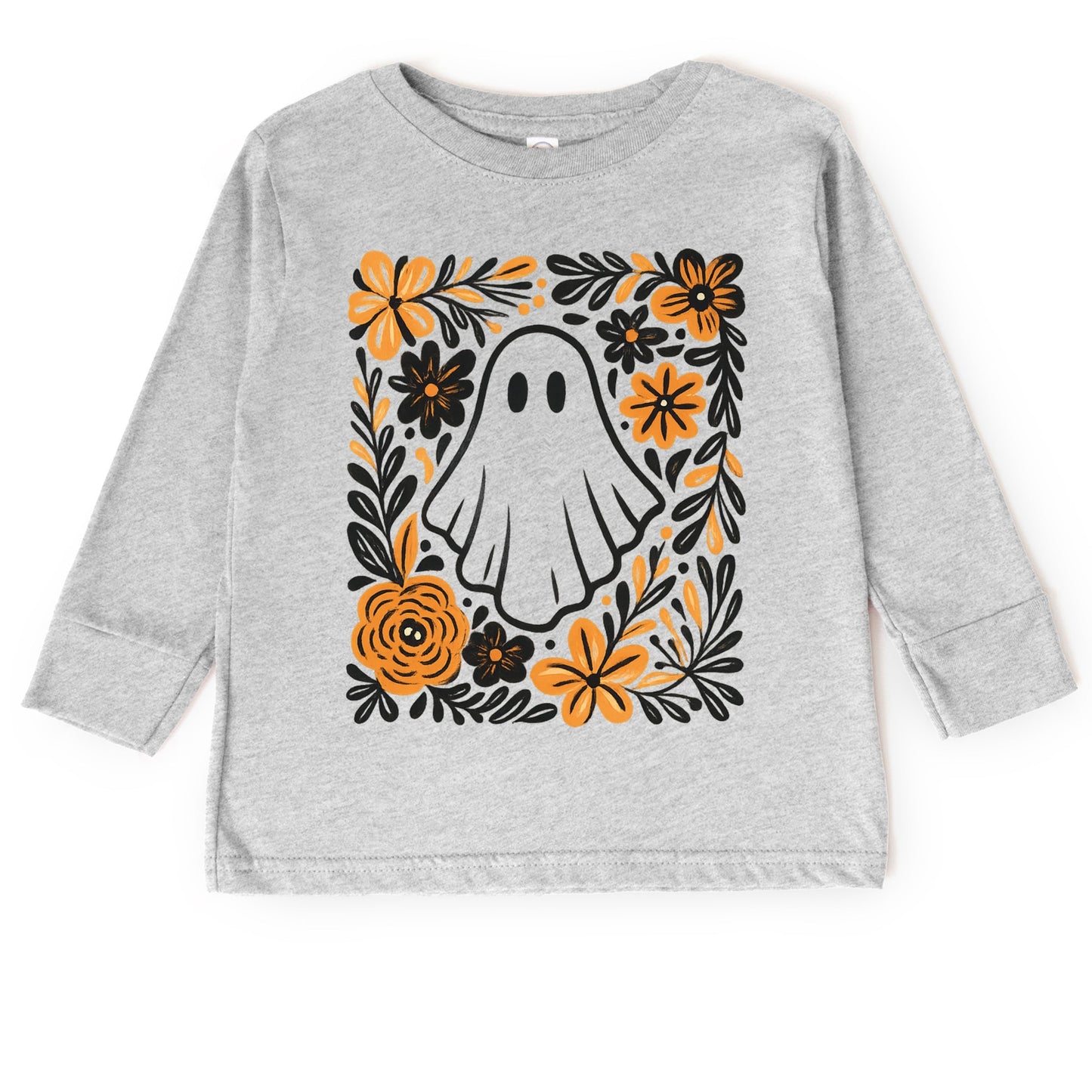 Ghost Floral Orange - Toddler Long Sleeve Graphic Tee and Youth Long Sleeve Graphic T-Shirt