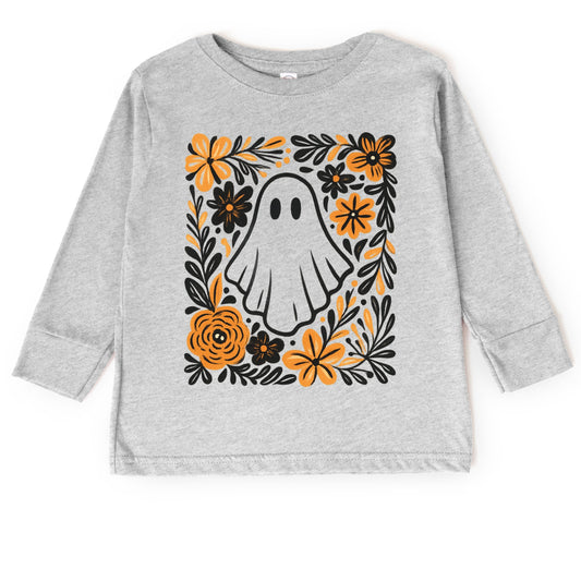 Ghost Floral Orange - Toddler Long Sleeve Graphic Tee and Youth Long Sleeve Graphic T-Shirt