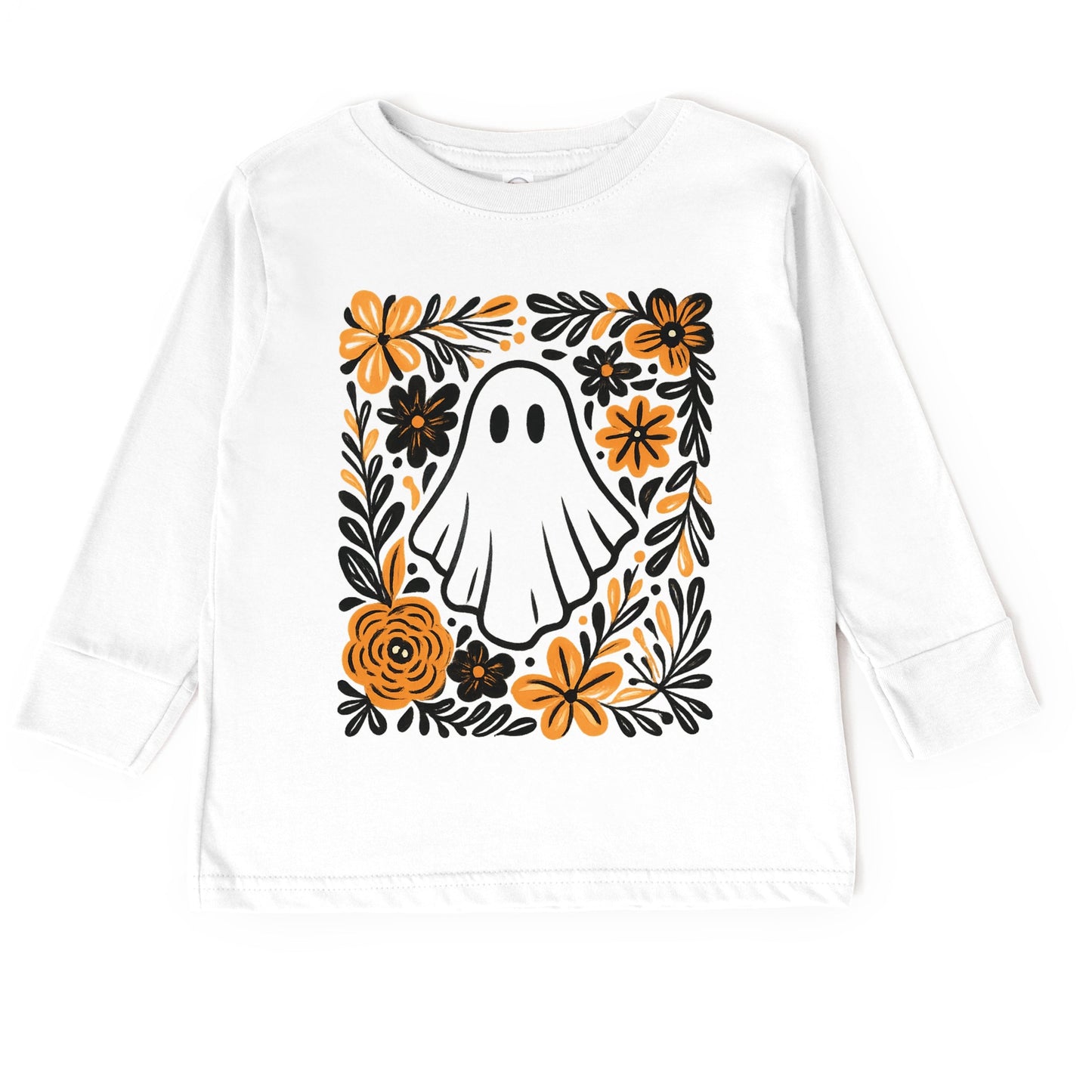 Ghost Floral Orange - Toddler Long Sleeve Graphic Tee and Youth Long Sleeve Graphic T-Shirt
