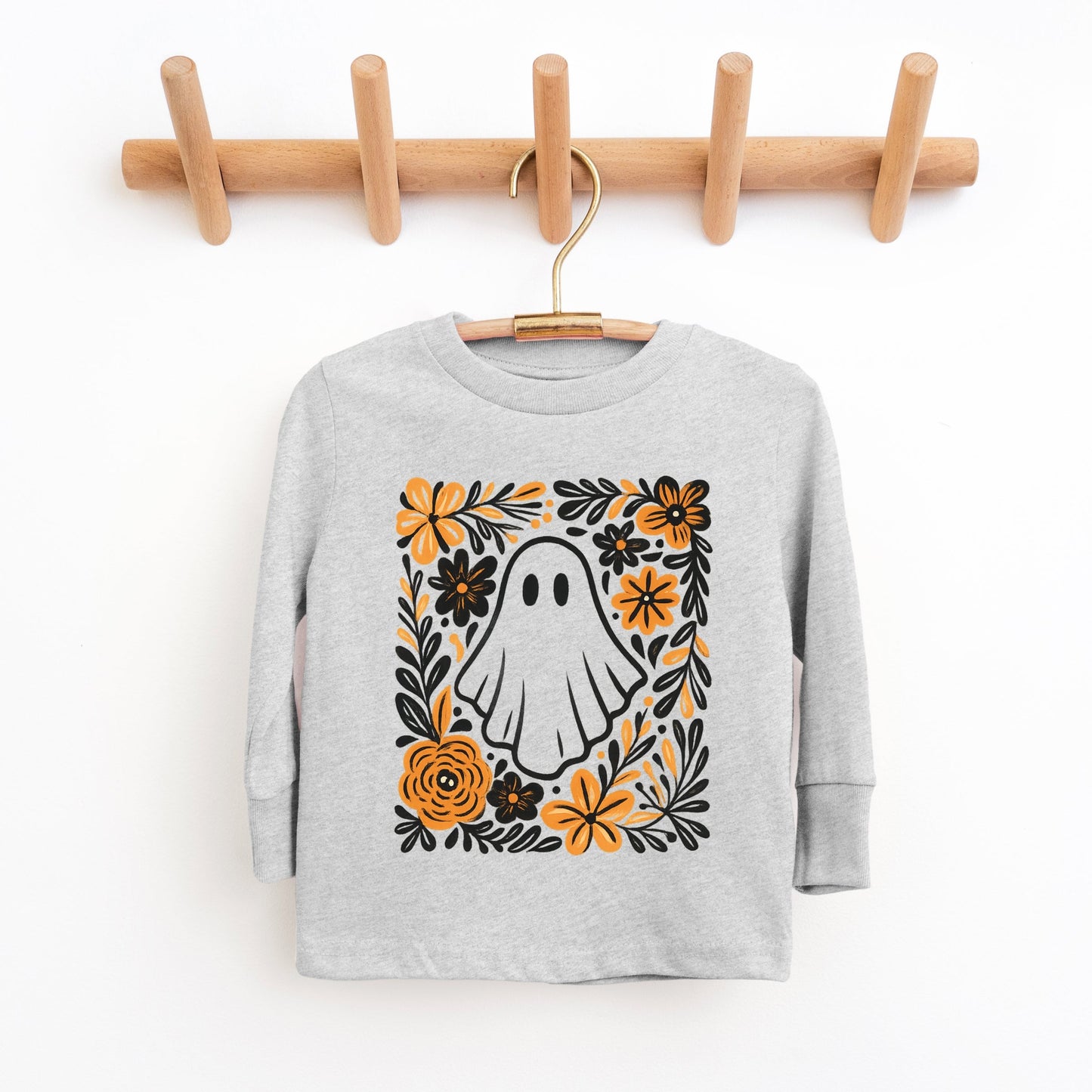 Ghost Floral Orange - Toddler Long Sleeve Graphic Tee and Youth Long Sleeve Graphic T-Shirt