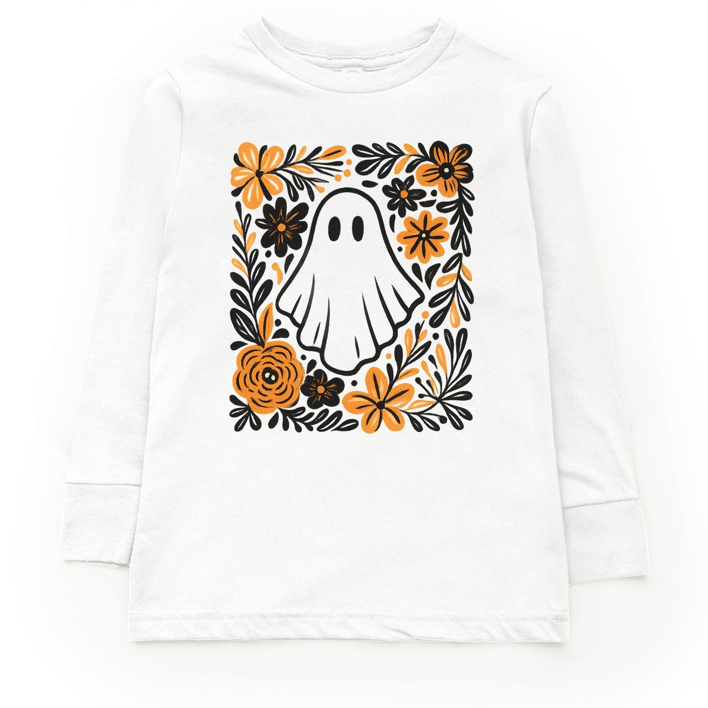 Ghost Floral Orange - Toddler Long Sleeve Graphic Tee and Youth Long Sleeve Graphic T-Shirt