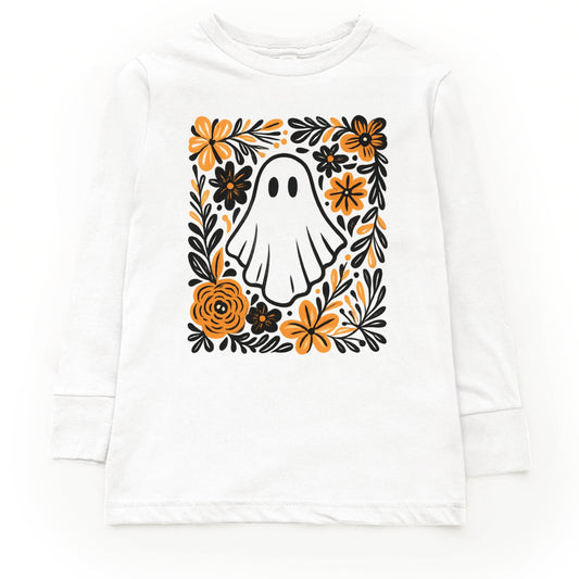 Ghost Floral Orange - Toddler Long Sleeve Graphic Tee and Youth Long Sleeve Graphic T-Shirt