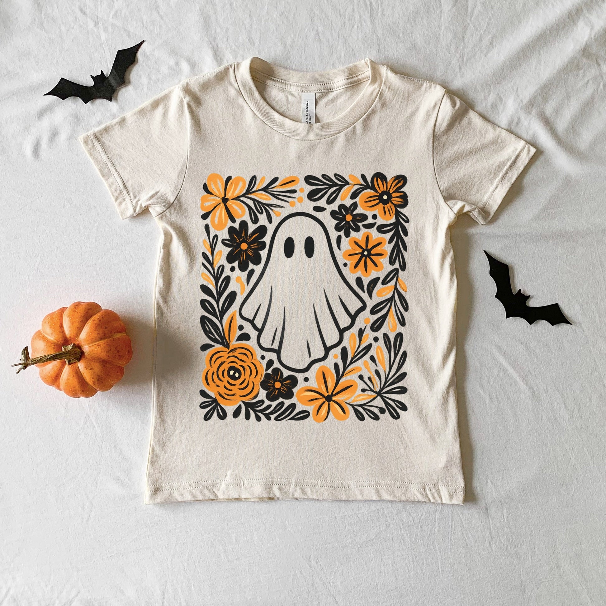 Ghost Floral Orange - Youth Short Sleeve Graphic T-Shirt and Toddler Short Sleeve Graphic T-Shirt