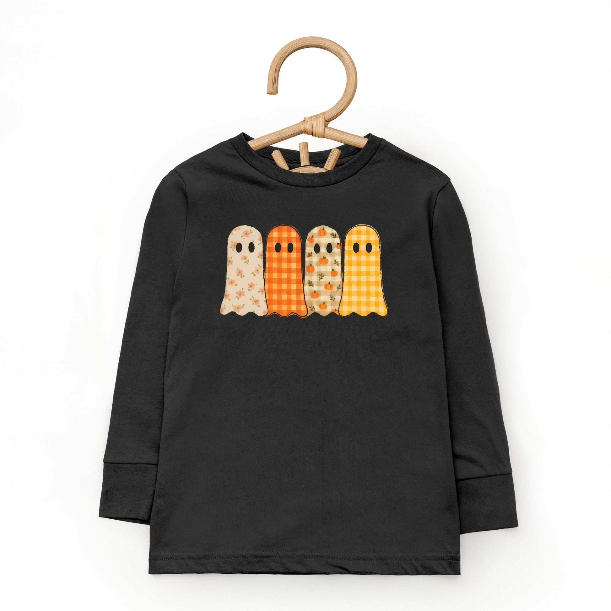 Four Ghosts Checkered Quilted Printed - Toddler Long Sleeve Graphic Tee and Youth Long Sleeve Graphic T-Shirt