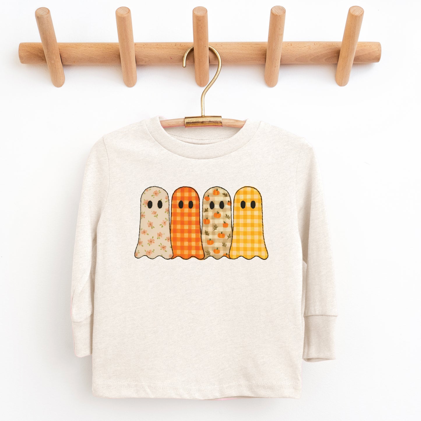 Four Ghosts Checkered Quilted Printed - Toddler Long Sleeve Graphic Tee and Youth Long Sleeve Graphic T-Shirt