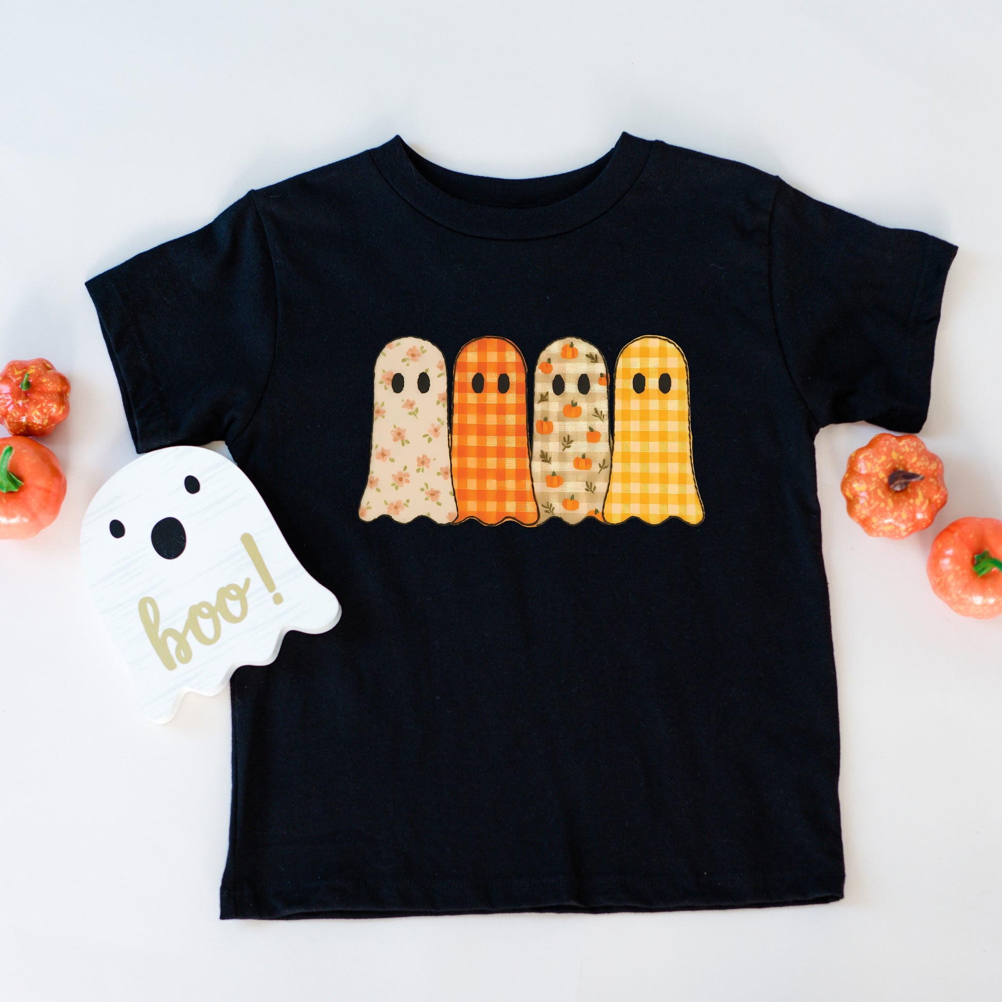 Four Ghosts Checkered Quilted Printed - Youth Short Sleeve Graphic T-Shirt and Toddler Short Sleeve Graphic T-Shirt