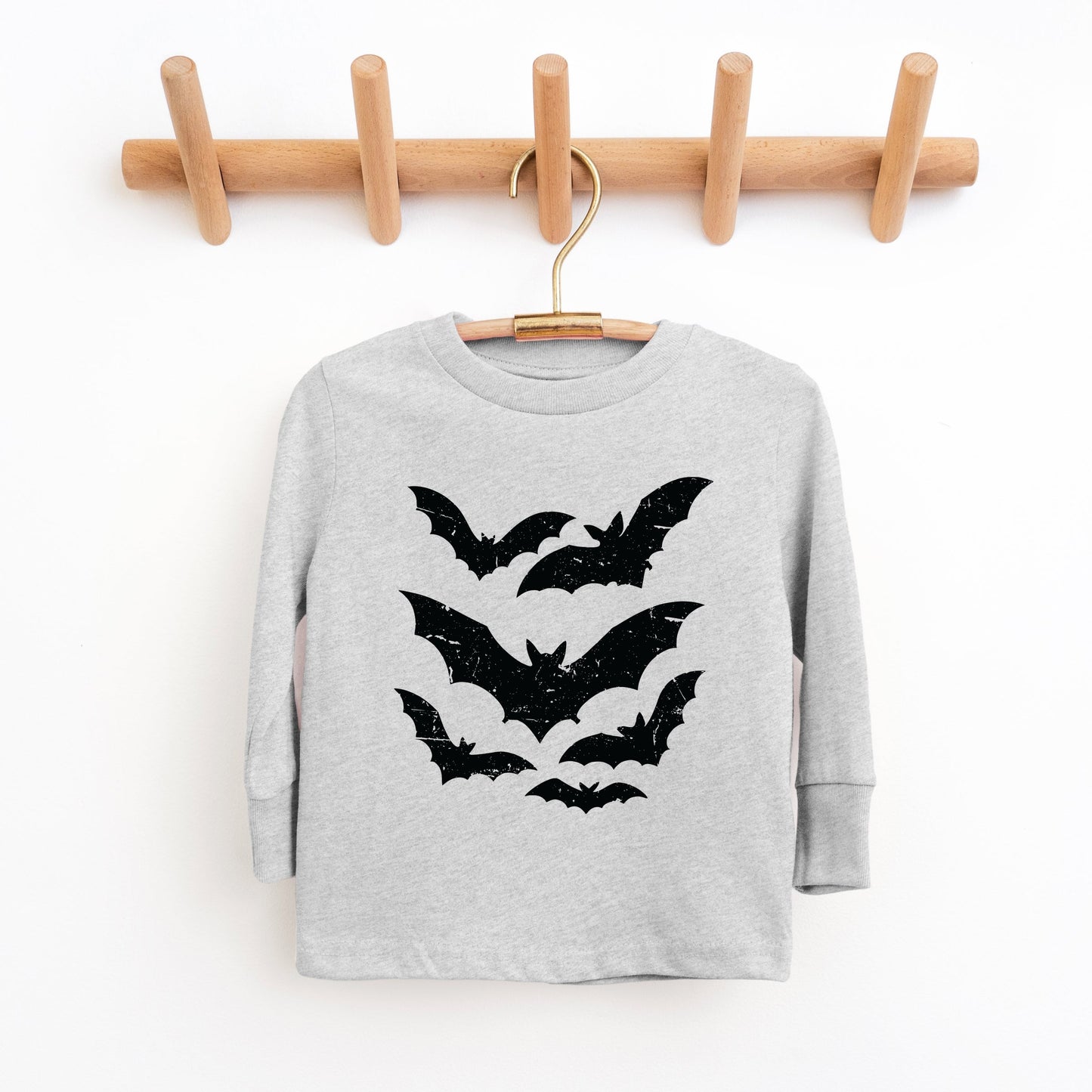 Halloween Bats Distressed - Toddler Long Sleeve Graphic Tee and Youth Long Sleeve Graphic T-Shirt
