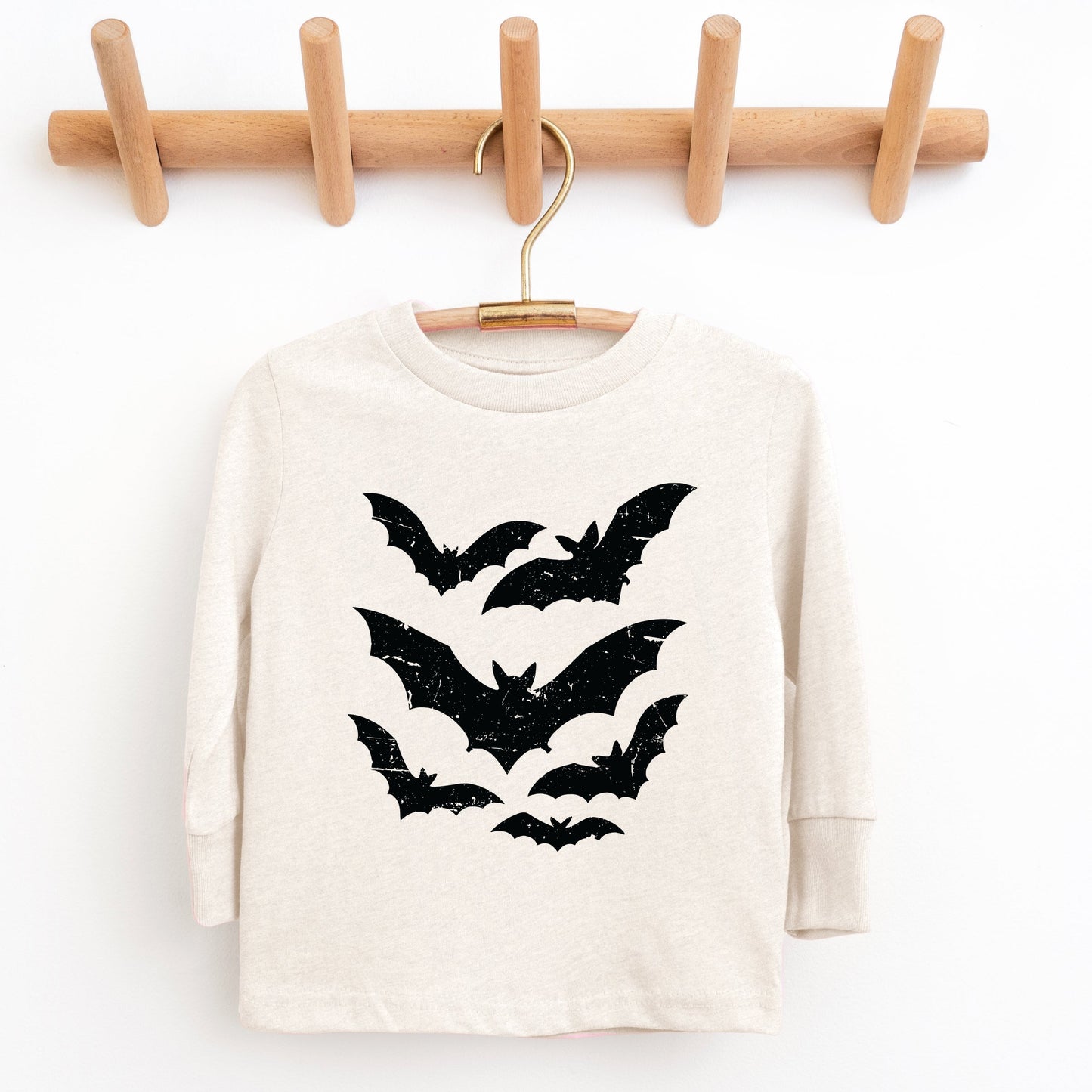 Halloween Bats Distressed - Toddler Long Sleeve Graphic Tee and Youth Long Sleeve Graphic T-Shirt