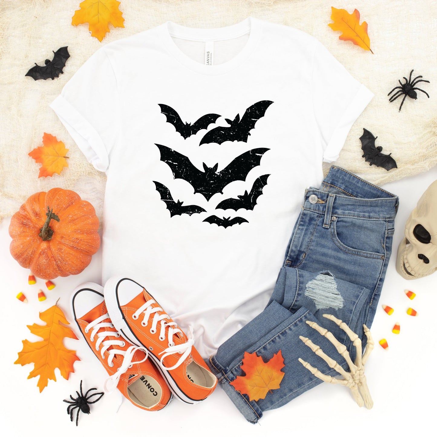Halloween Bats Distressed - Youth Short Sleeve Graphic T-Shirt and Toddler Short Sleeve Graphic T-Shirt