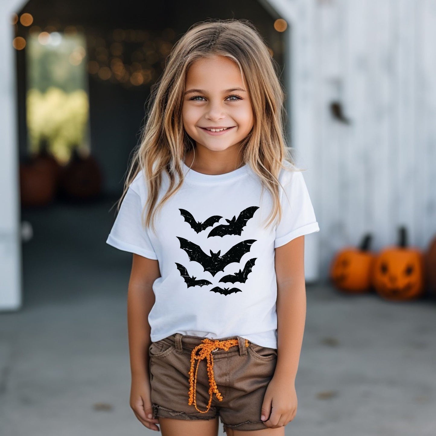 Halloween Bats Distressed - Youth Short Sleeve Graphic T-Shirt and Toddler Short Sleeve Graphic T-Shirt