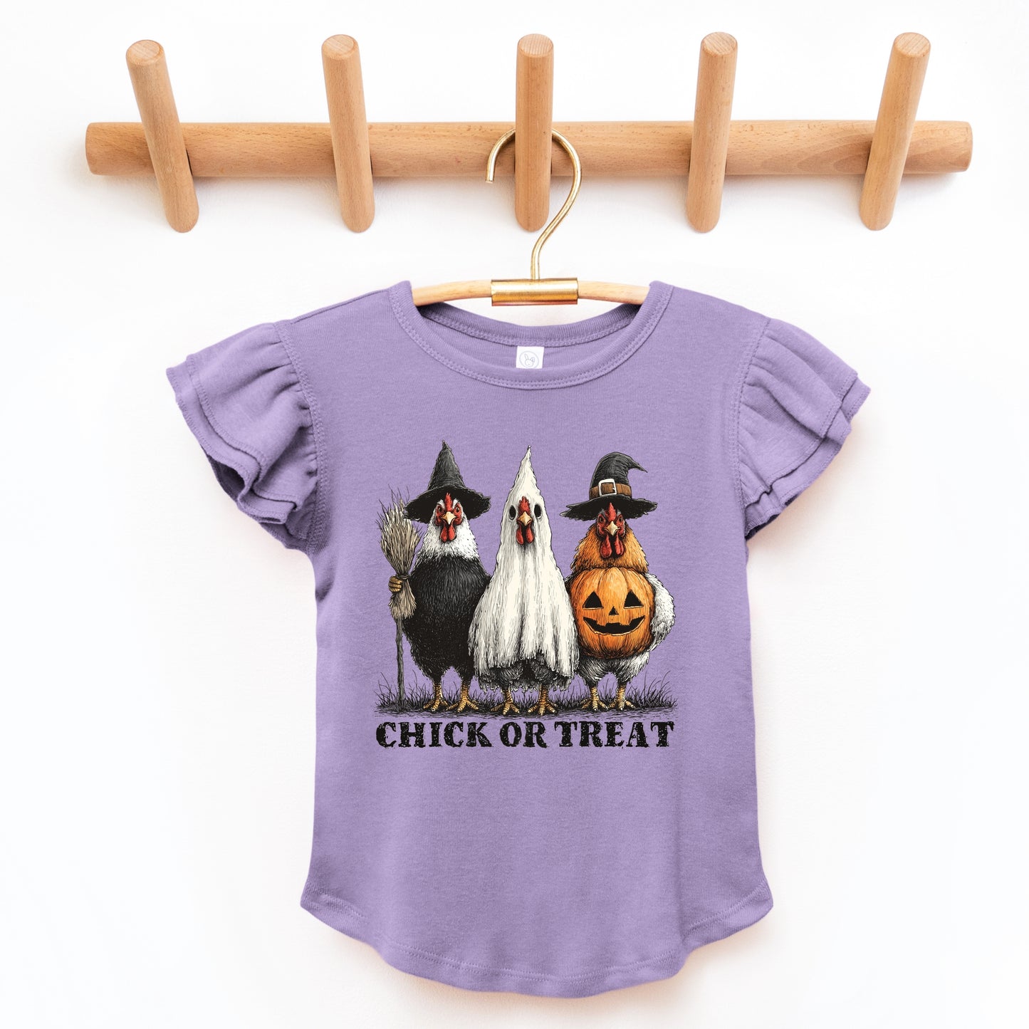 Chick or Treat Halloween Chickens - Flutter Sleeve Graphic T-Shirt