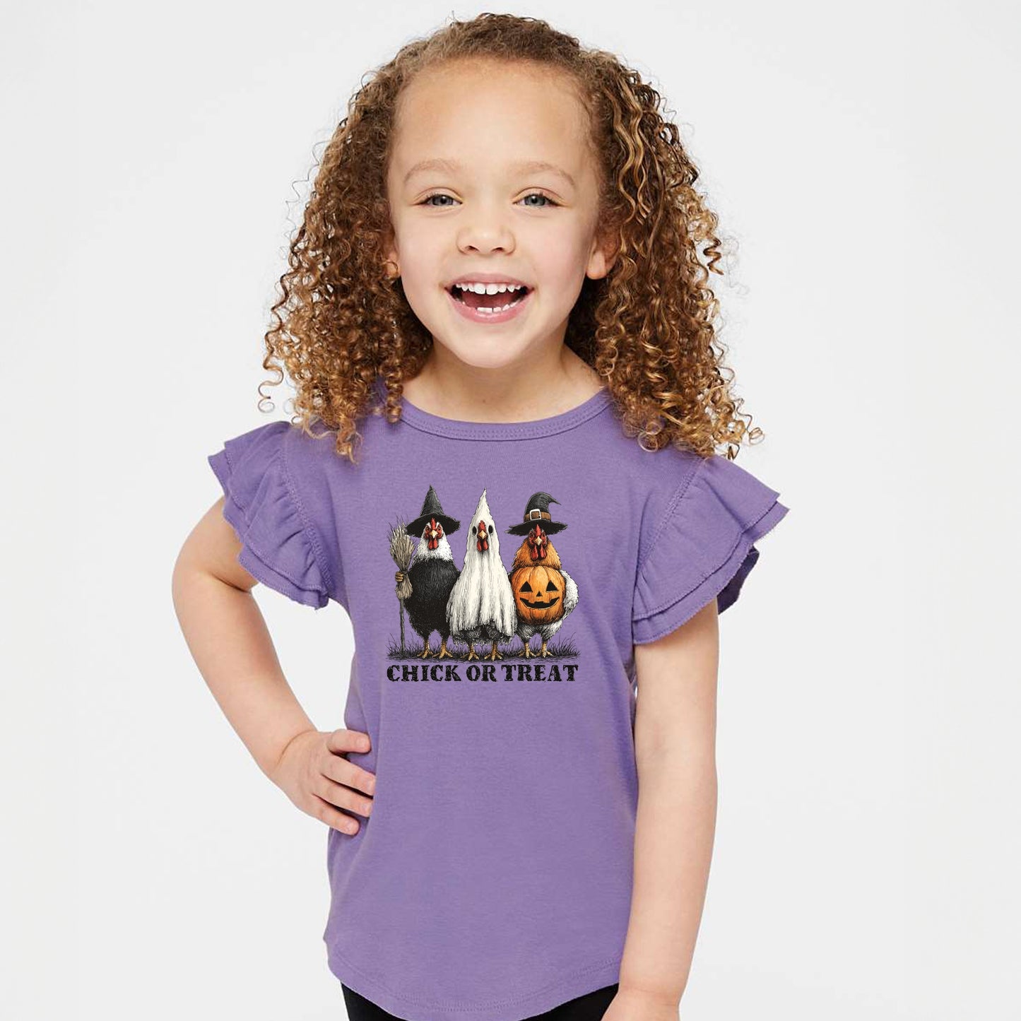 Chick or Treat Halloween Chickens - Flutter Sleeve Graphic T-Shirt