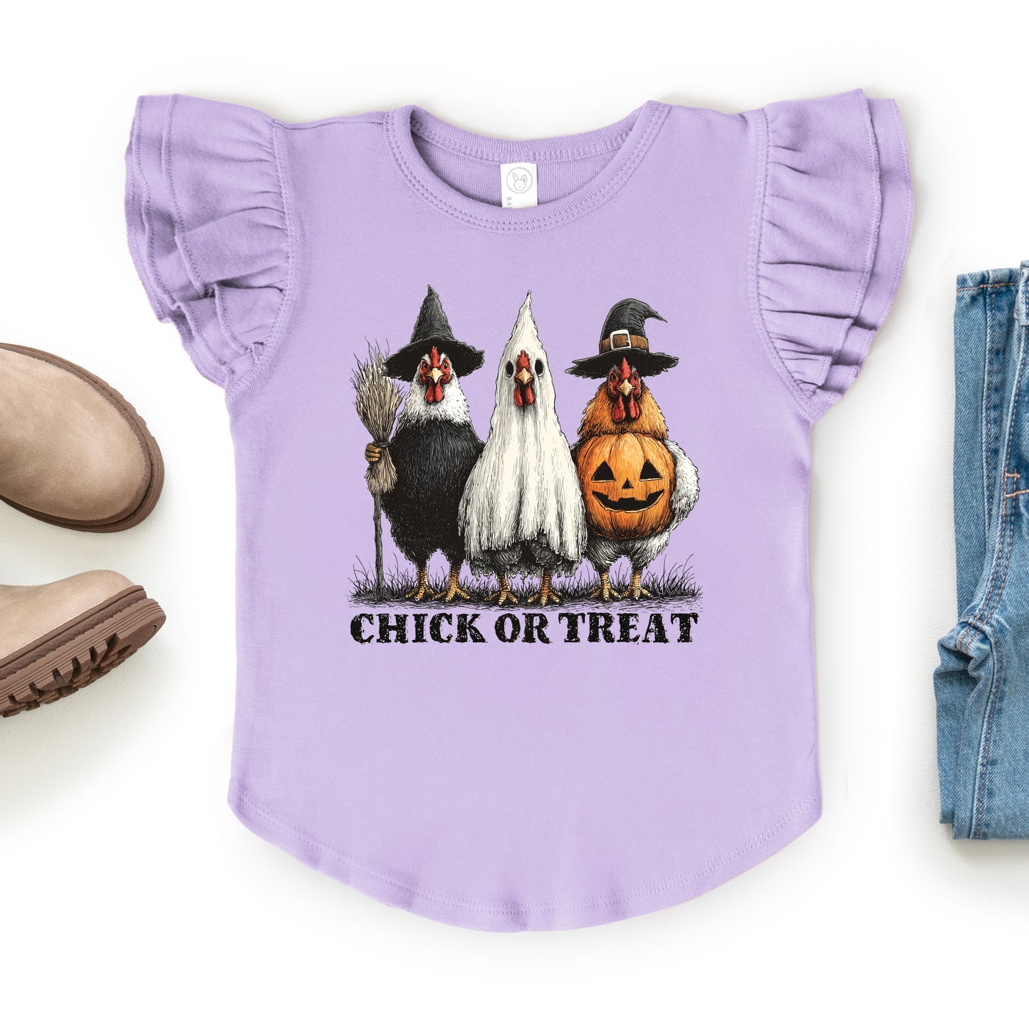 Chick or Treat Halloween Chickens - Flutter Sleeve Graphic T-Shirt