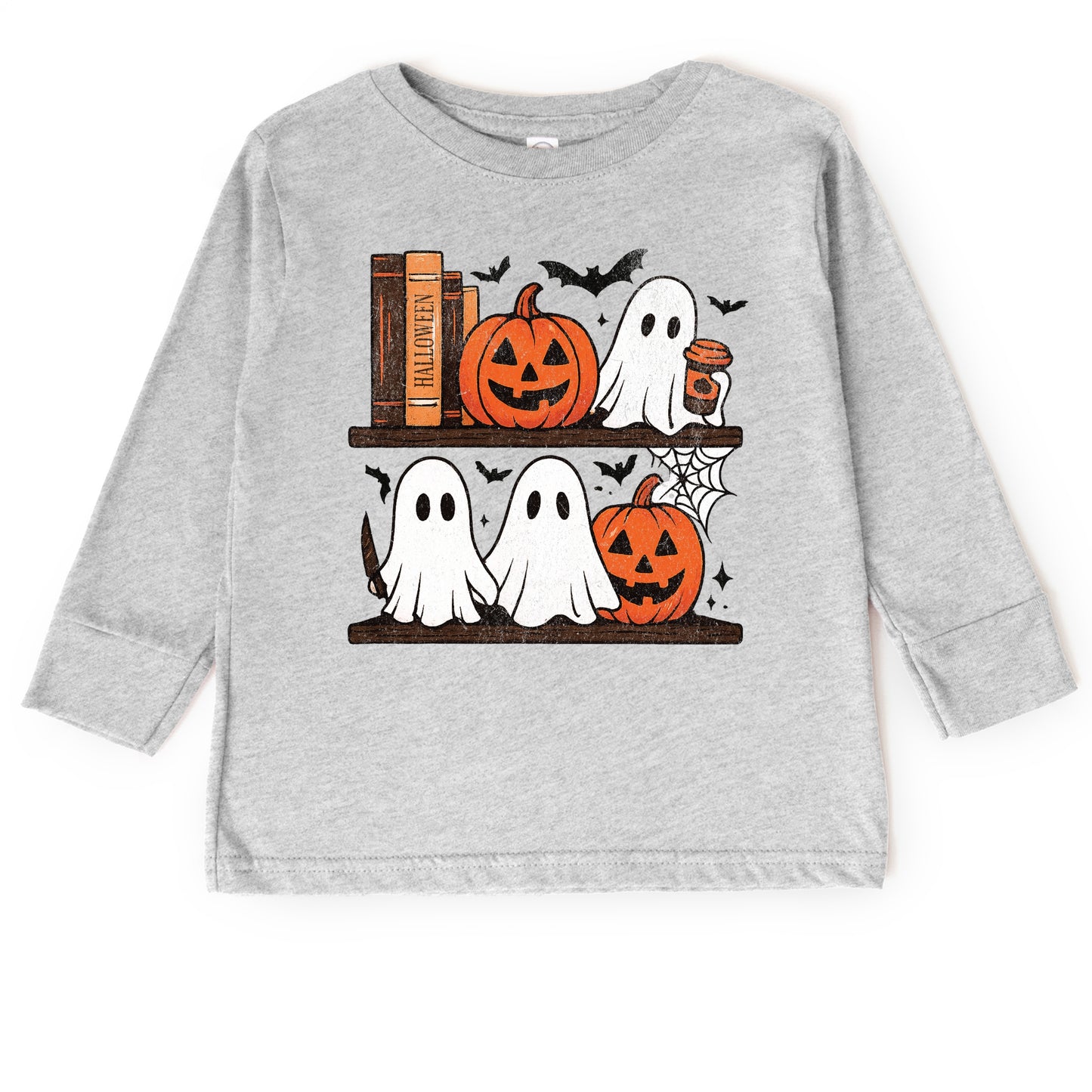 Halloween Bookshelf Ghosts - Toddler Long Sleeve Graphic Tee and Youth Long Sleeve Graphic T-Shirt