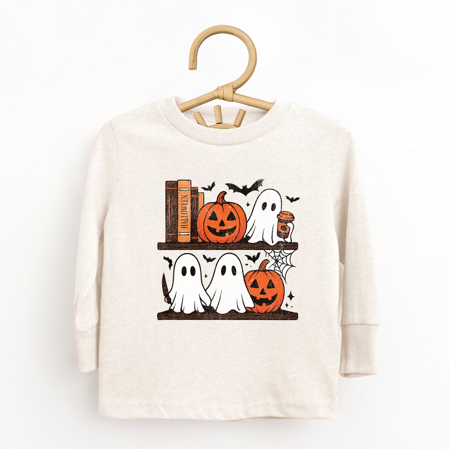 Halloween Bookshelf Ghosts - Toddler Long Sleeve Graphic Tee and Youth Long Sleeve Graphic T-Shirt
