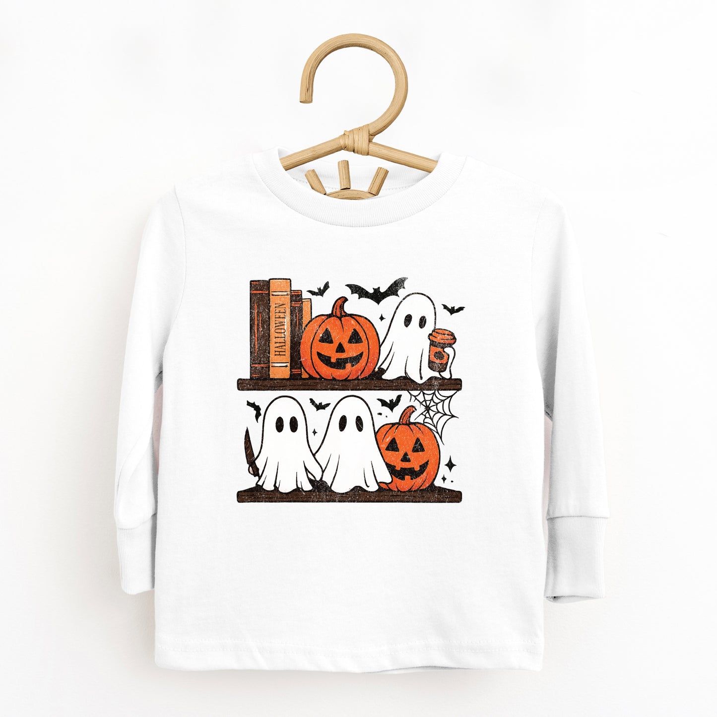 Halloween Bookshelf Ghosts - Toddler Long Sleeve Graphic Tee and Youth Long Sleeve Graphic T-Shirt
