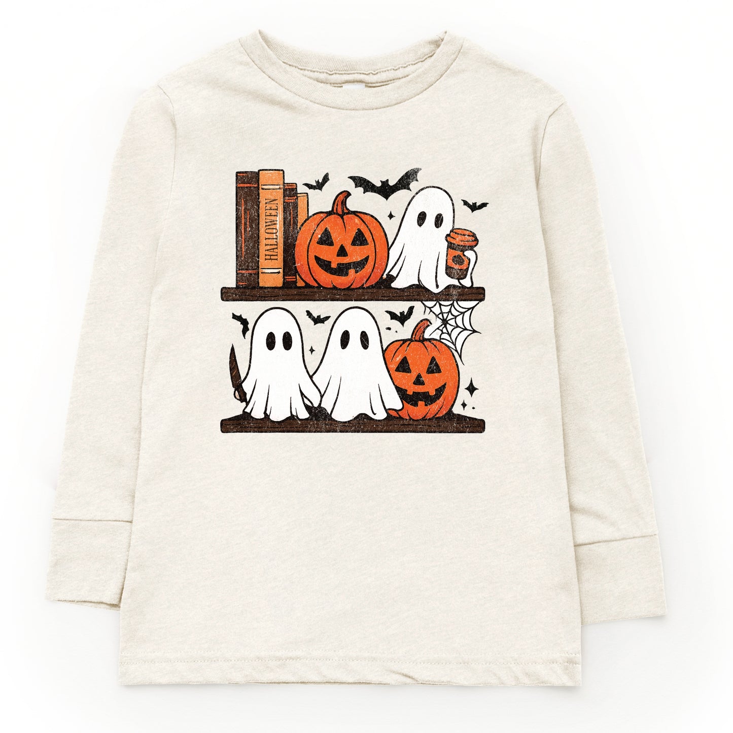 Halloween Bookshelf Ghosts - Toddler Long Sleeve Graphic Tee and Youth Long Sleeve Graphic T-Shirt