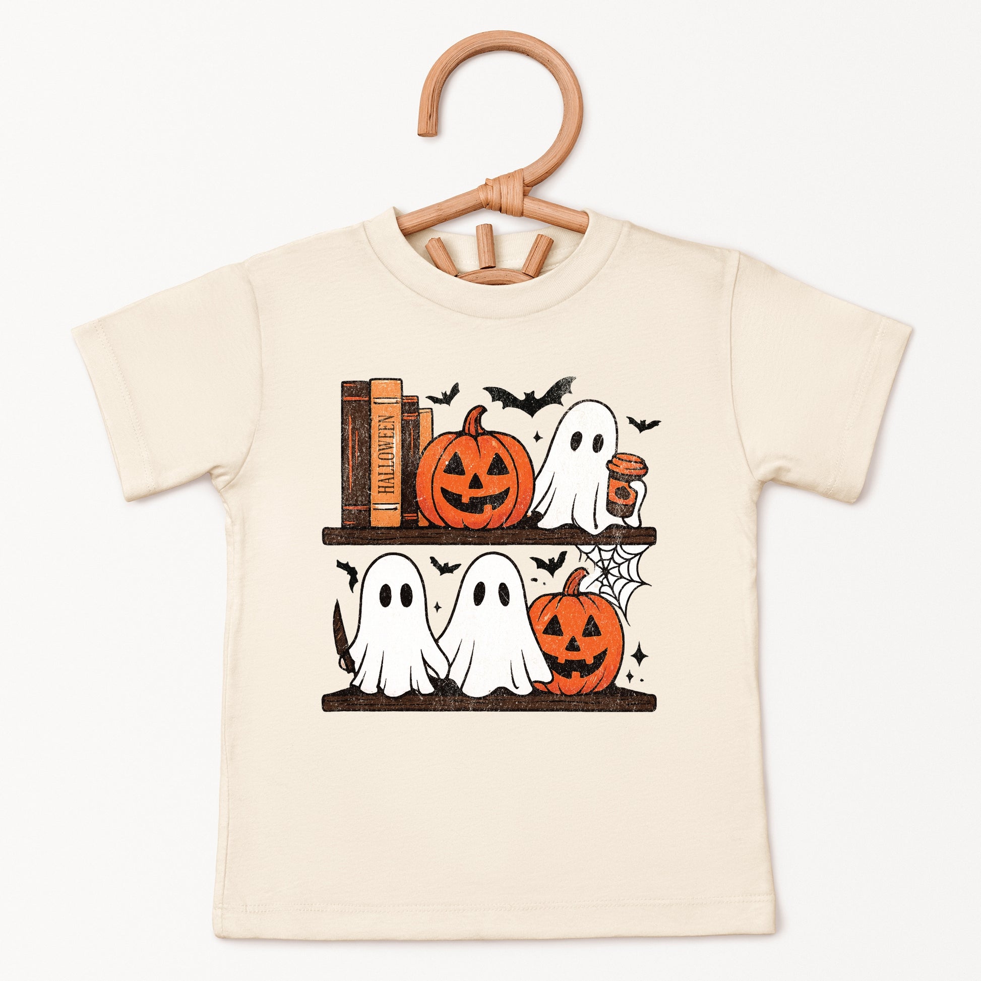 Halloween Bookshelf Ghosts - Youth Short Sleeve Graphic T-Shirt and Toddler Short Sleeve Graphic T-Shirt