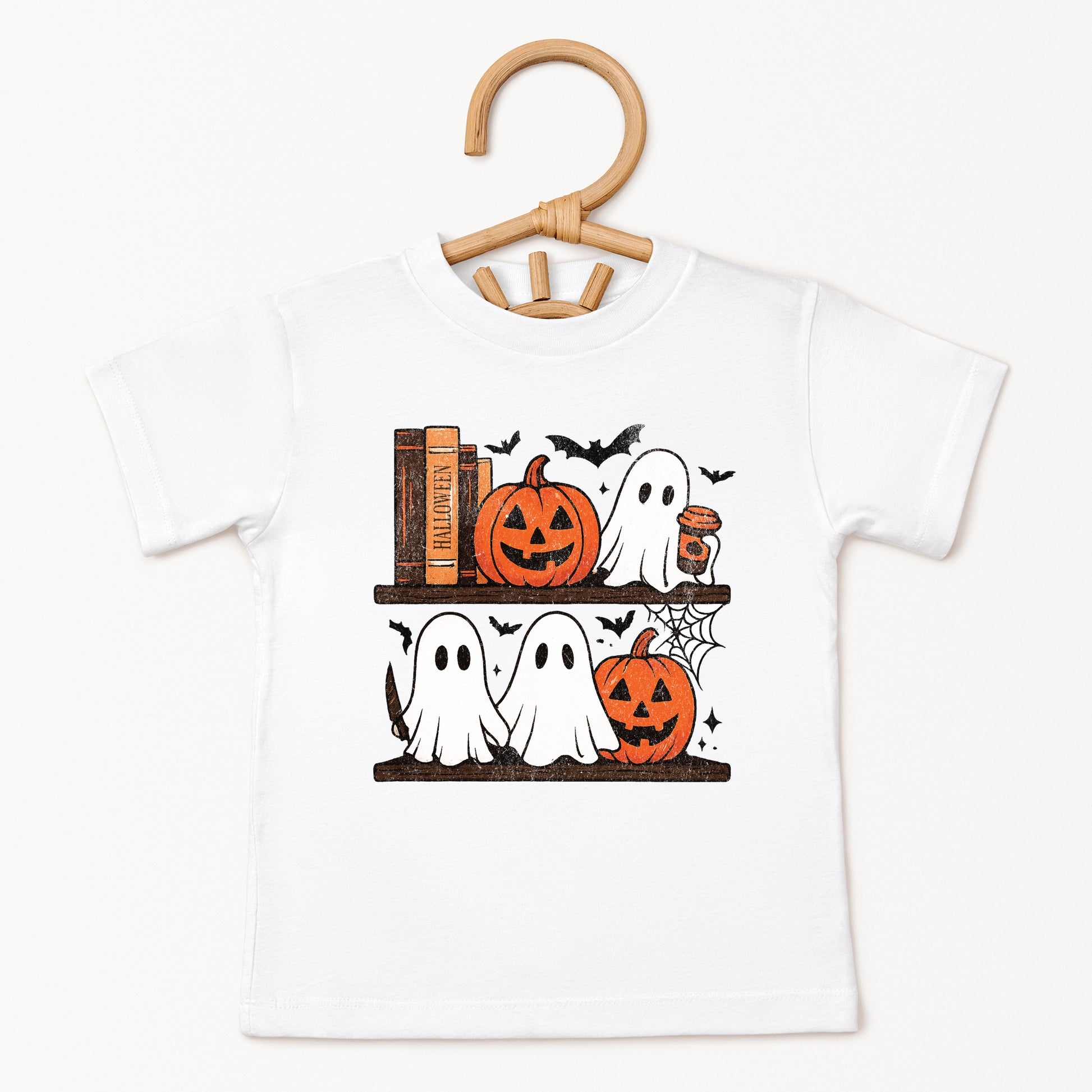 Halloween Bookshelf Ghosts - Youth Short Sleeve Graphic T-Shirt and Toddler Short Sleeve Graphic T-Shirt