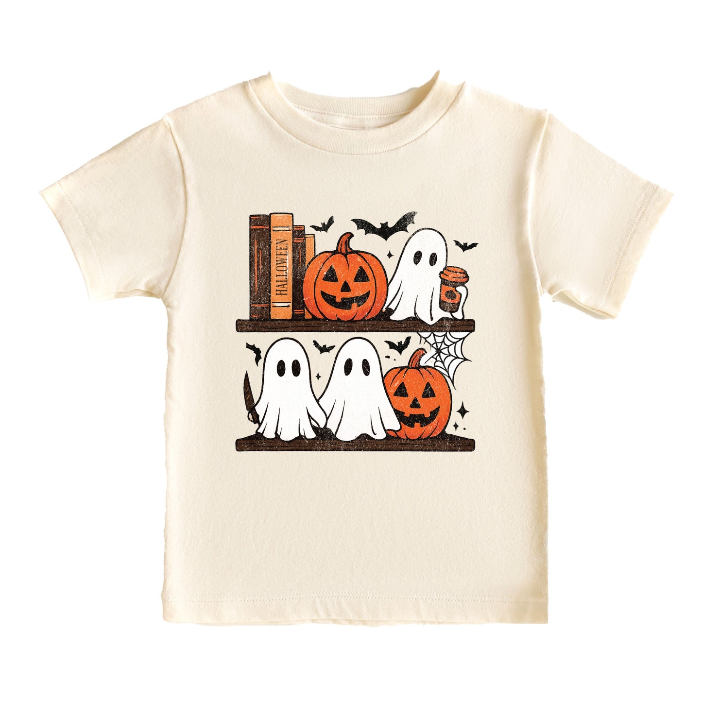 Halloween Bookshelf Ghosts - Youth Short Sleeve Graphic T-Shirt and Toddler Short Sleeve Graphic T-Shirt