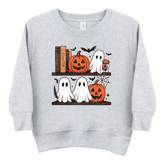 Halloween Bookshelf Ghosts - Toddler Graphic Sweatshirt and Youth Graphic Sweatshirt