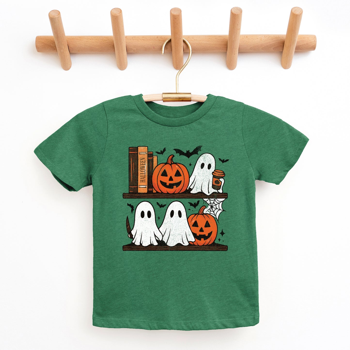 Halloween Bookshelf Ghosts - Youth Short Sleeve Graphic T-Shirt and Toddler Short Sleeve Graphic T-Shirt