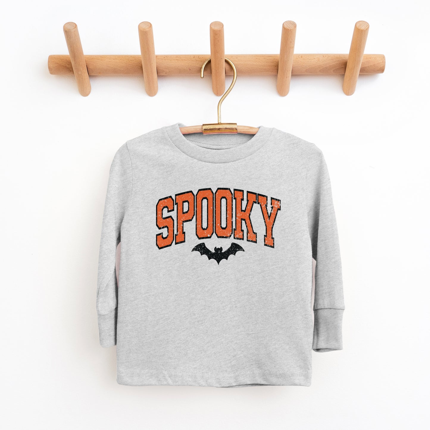 Varsity Spooky Bat Distressed - Toddler Long Sleeve Graphic Tee and Youth Long Sleeve Graphic T-Shirt
