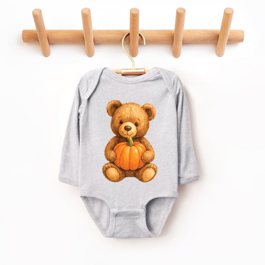 Watercolor Pumpkin Bear - Baby Long Sleeve Bodysuit