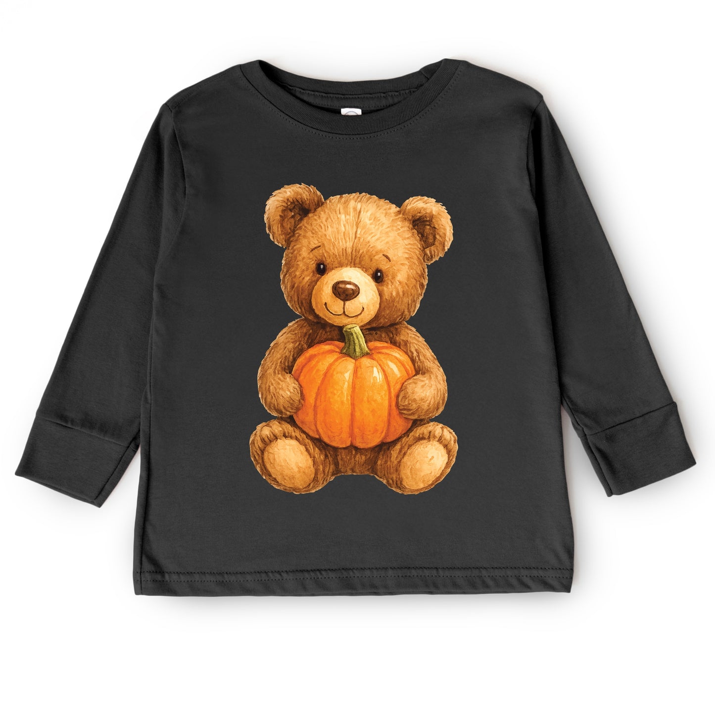 Watercolor Pumpkin Bear - Kids Toddler Long Sleeve Tee and Kids Youth Long Sleeve Tee