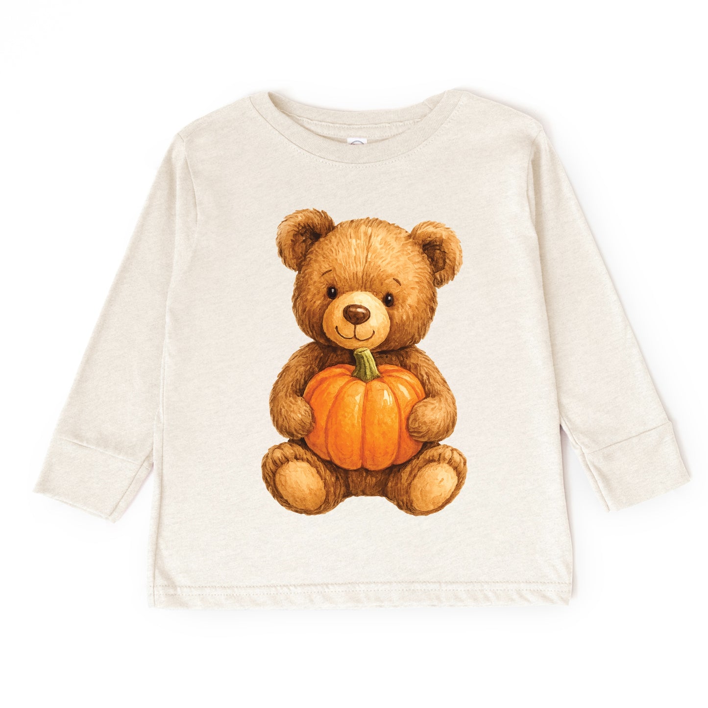 Watercolor Pumpkin Bear - Kids Toddler Long Sleeve Tee and Kids Youth Long Sleeve Tee