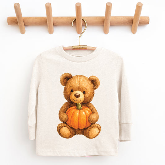 Watercolor Pumpkin Bear - Kids Toddler Long Sleeve Tee and Kids Youth Long Sleeve Tee