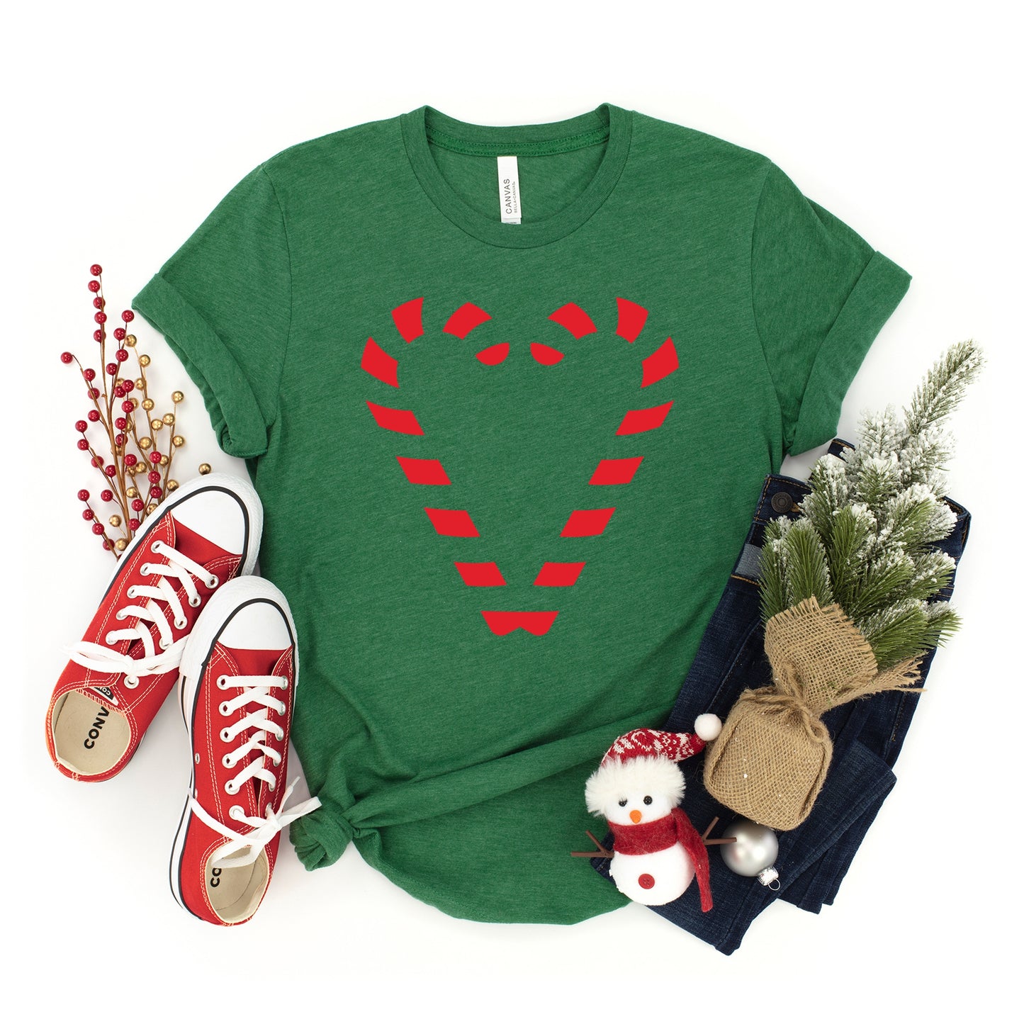 Candy Cane Heart - Youth Short Sleeve Graphic T-Shirt and Toddler Short Sleeve Graphic T-Shirt