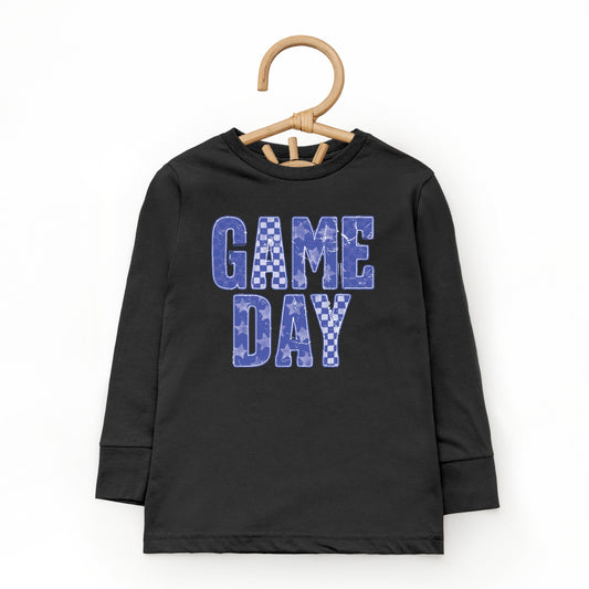 Game Day Blue Checkered - Kids Toddler Long Sleeve Graphic Tee and Kids Youth Long Sleeve Graphic T-Shirt