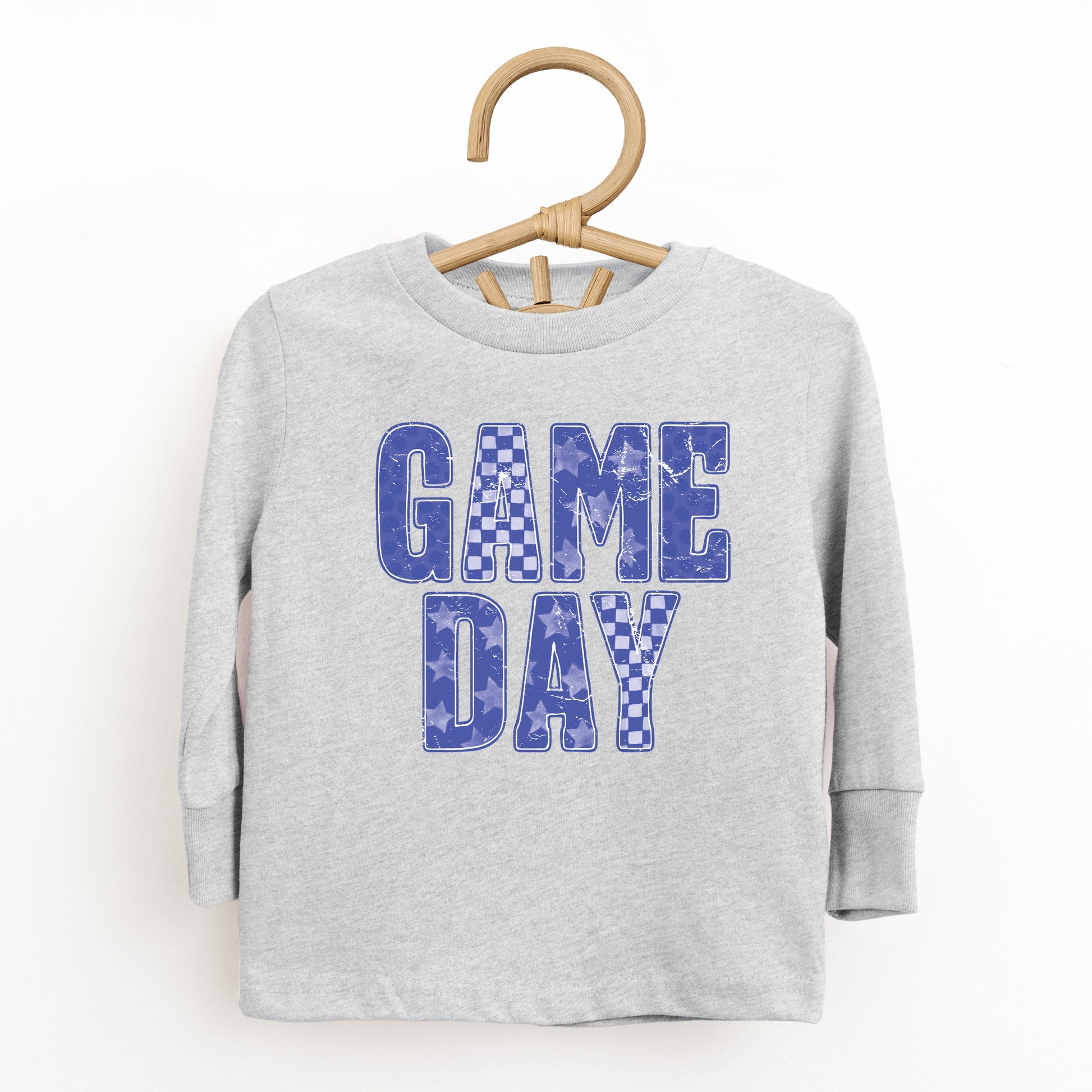 Game Day Blue Checkered - Kids Toddler Long Sleeve Graphic Tee and Kids Youth Long Sleeve Graphic T-Shirt
