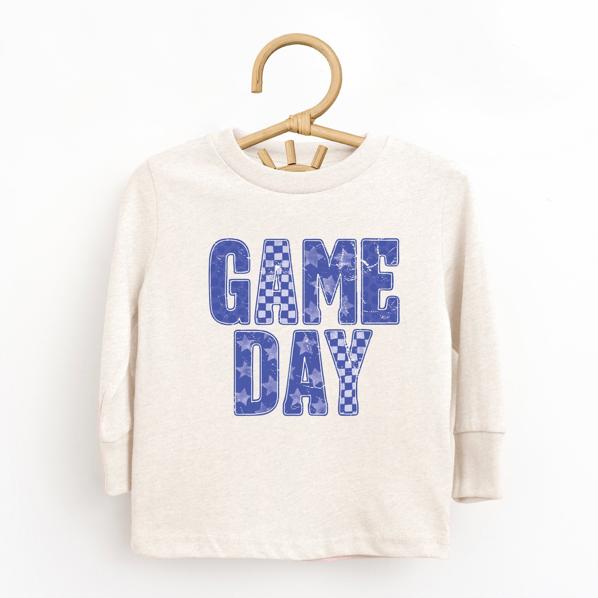 Game Day Blue Checkered - Kids Toddler Long Sleeve Graphic Tee and Kids Youth Long Sleeve Graphic T-Shirt
