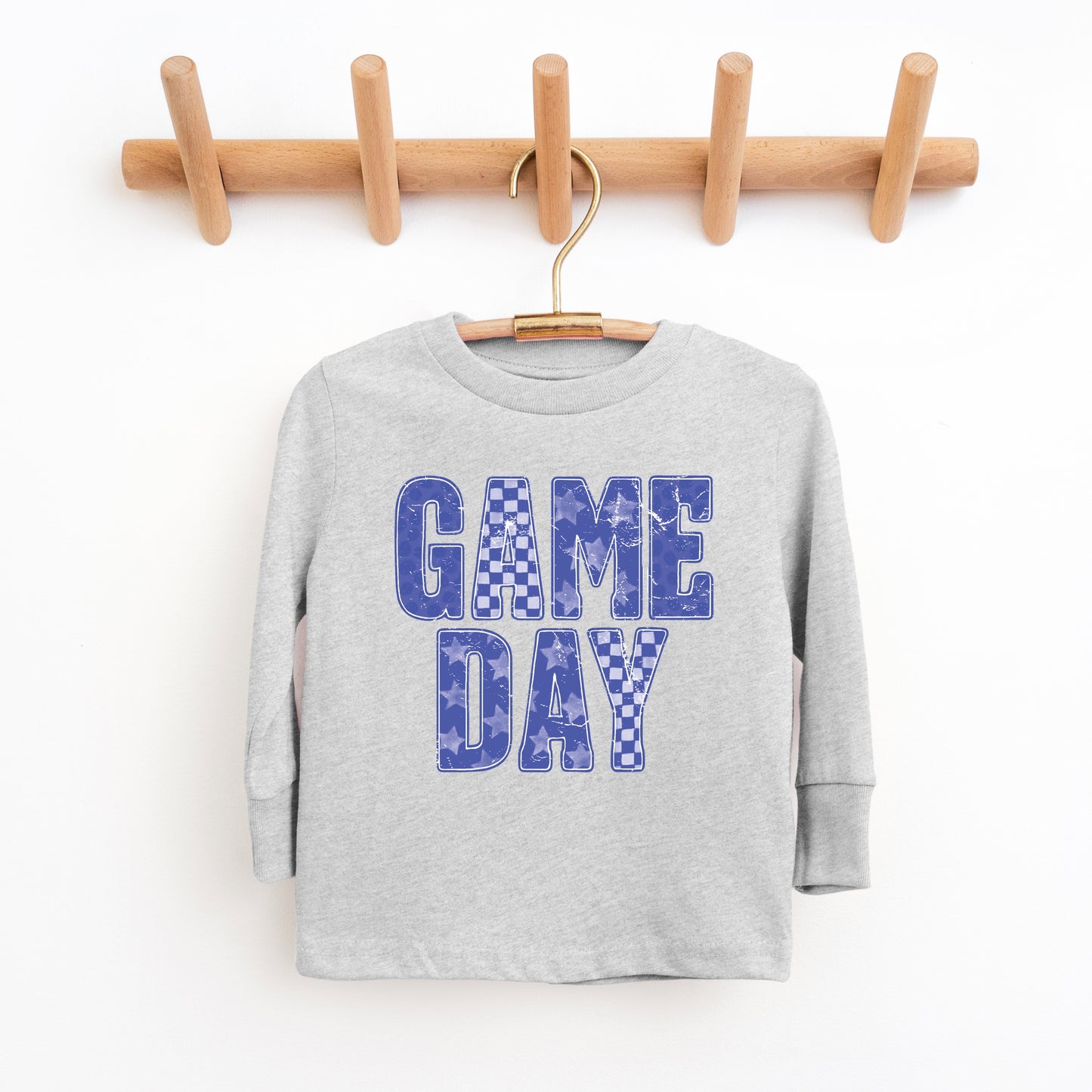 Game Day Blue Checkered - Kids Toddler Long Sleeve Graphic Tee and Kids Youth Long Sleeve Graphic T-Shirt