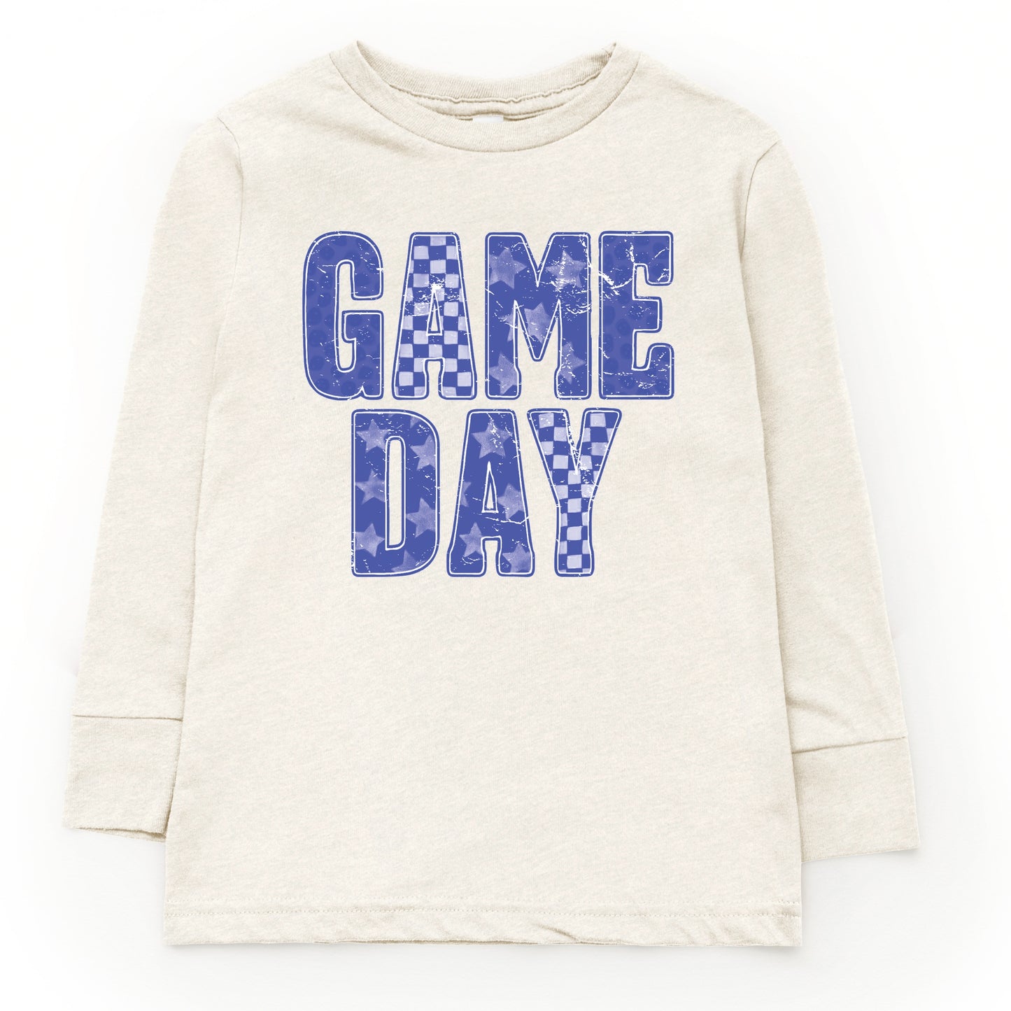 Game Day Blue Checkered - Kids Toddler Long Sleeve Graphic Tee and Kids Youth Long Sleeve Graphic T-Shirt
