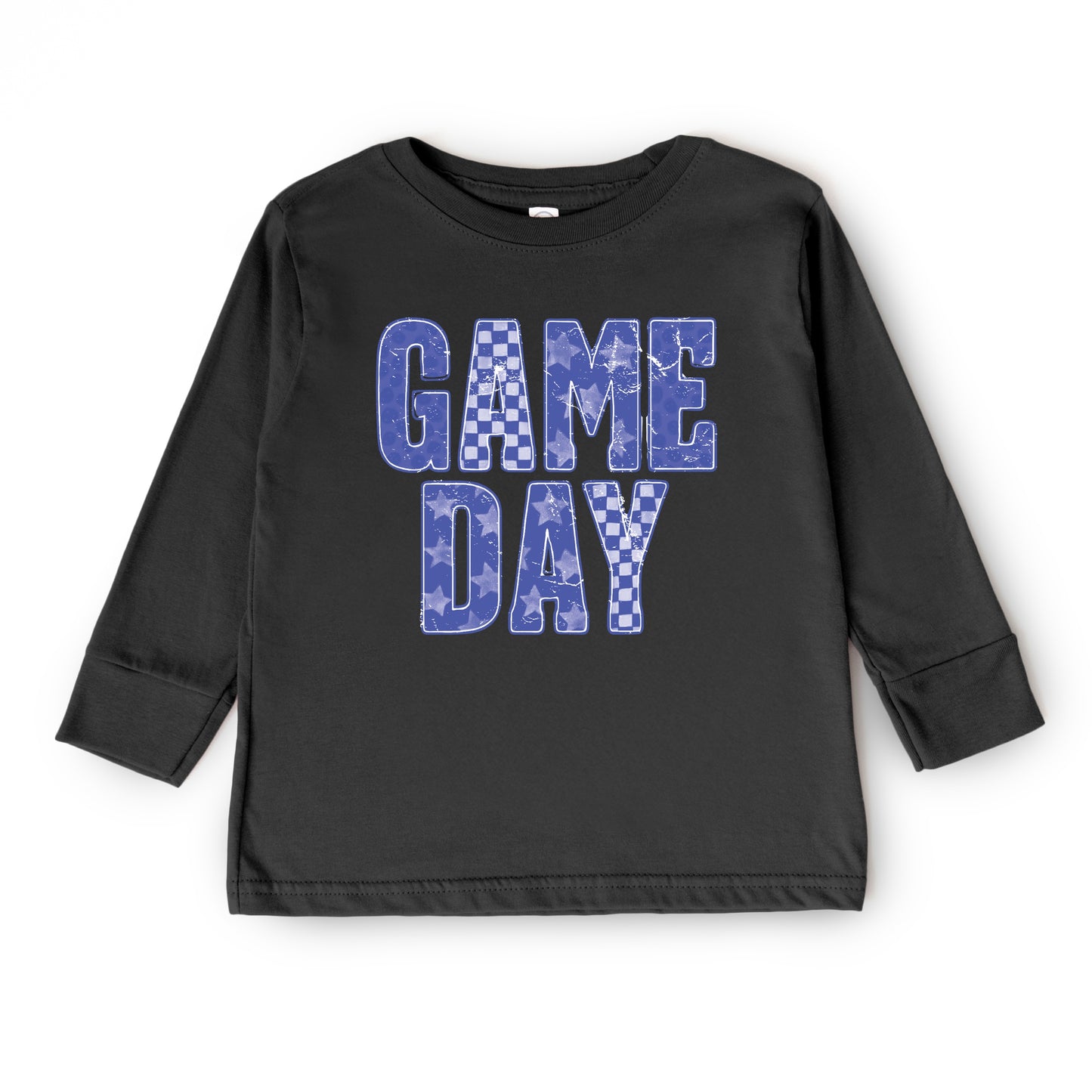Game Day Blue Checkered - Kids Toddler Long Sleeve Graphic Tee and Kids Youth Long Sleeve Graphic T-Shirt