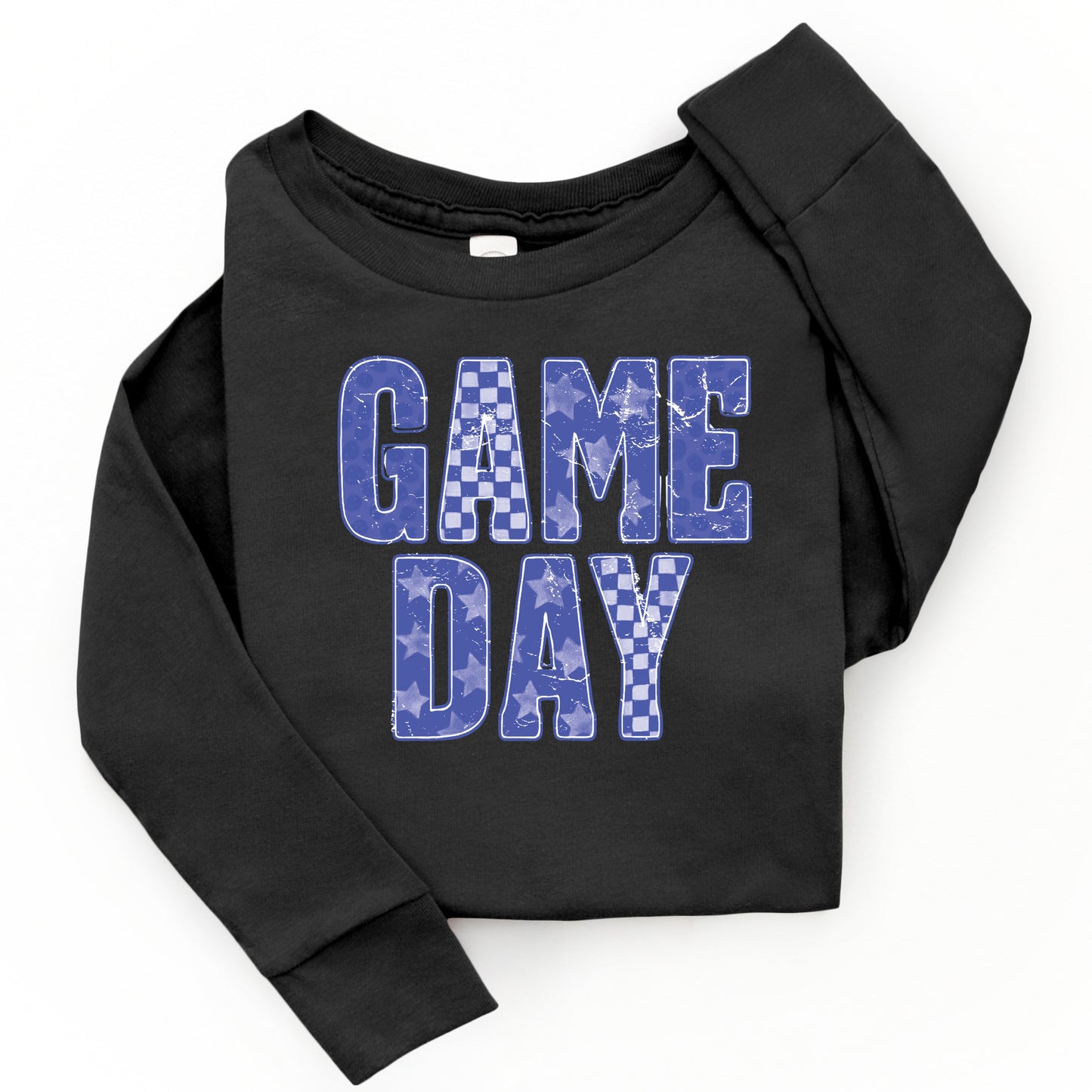 Game Day Blue Checkered - Kids Toddler Long Sleeve Graphic Tee and Kids Youth Long Sleeve Graphic T-Shirt