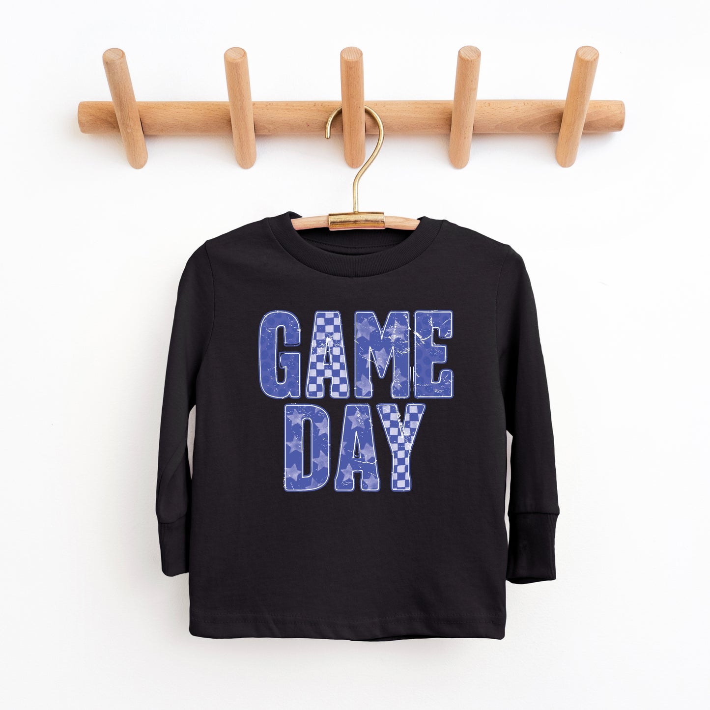 Game Day Blue Checkered - Kids Toddler Long Sleeve Graphic Tee and Kids Youth Long Sleeve Graphic T-Shirt