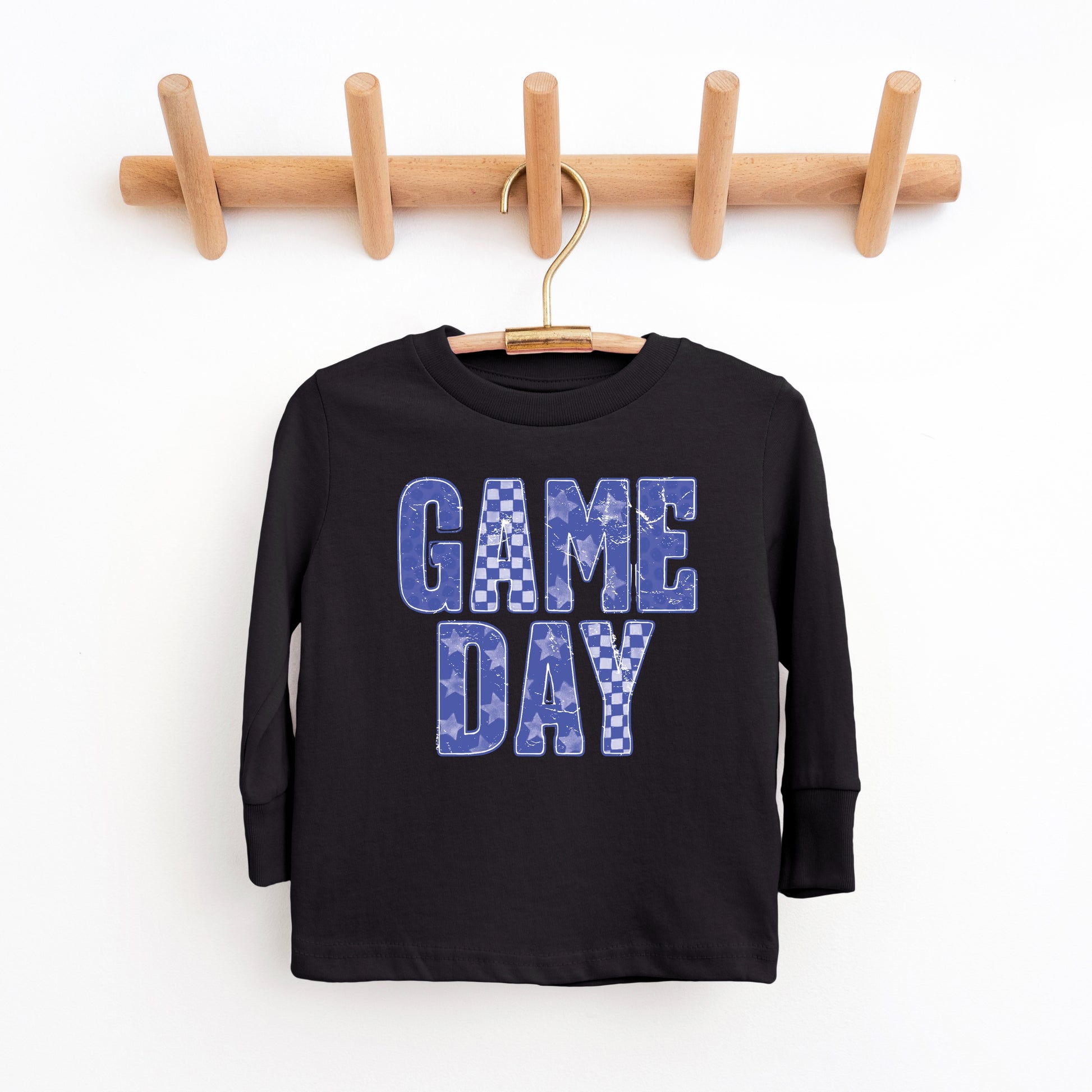 Game Day Blue Checkered - Kids Toddler Long Sleeve Graphic Tee and Kids Youth Long Sleeve Graphic T-Shirt