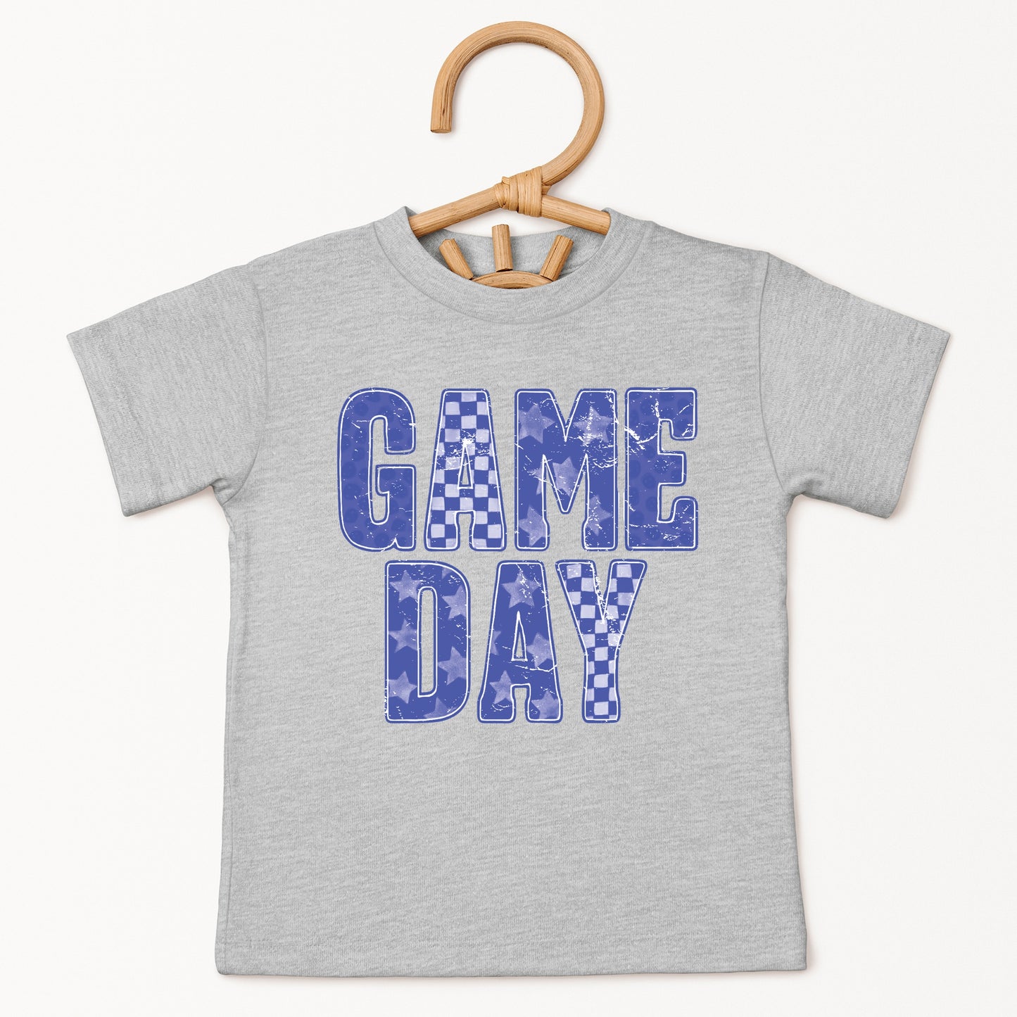 Game Day Blue Checkered - Kids Youth Short Sleeve Graphic T-Shirt and Toddler Short Sleeve Graphic T-Shirt