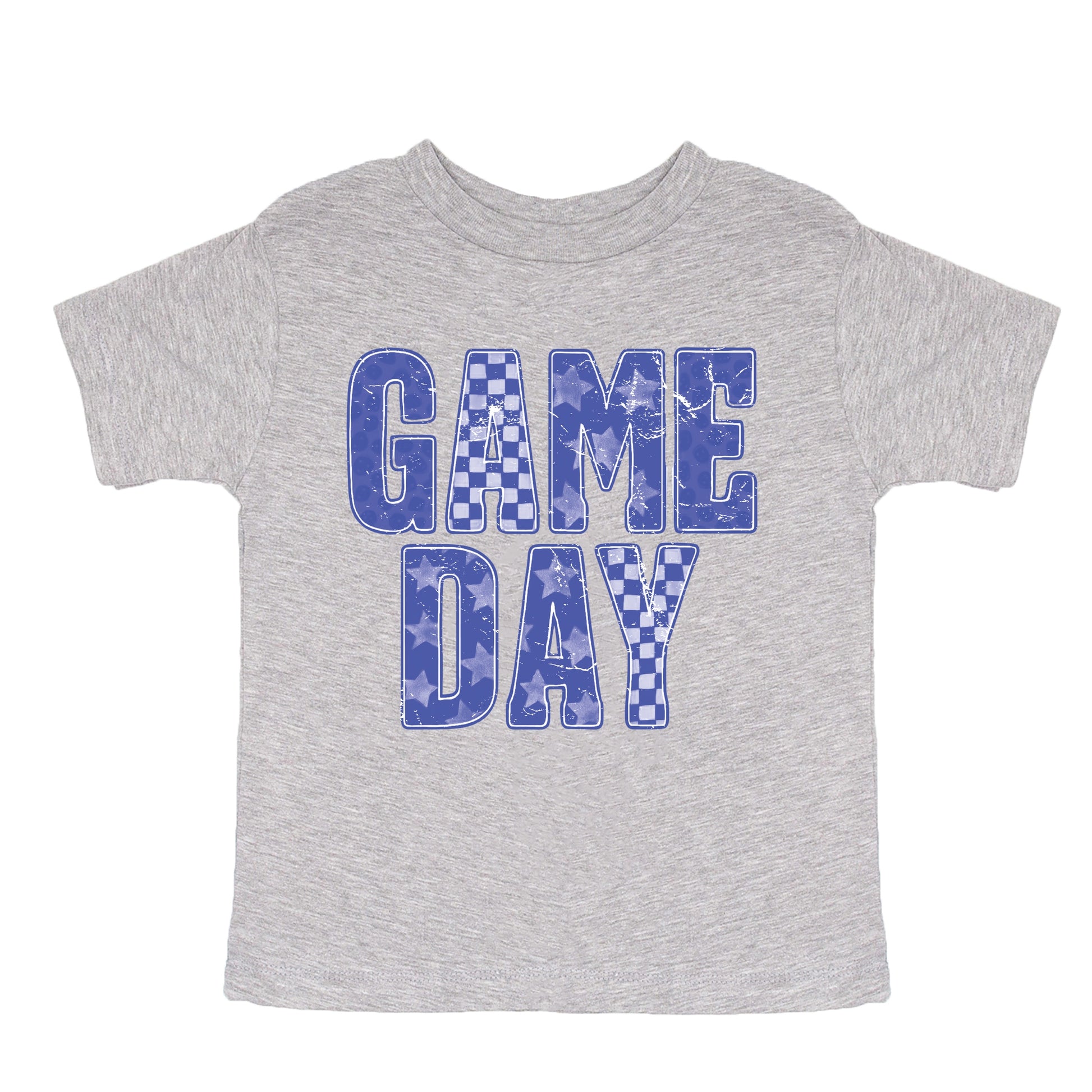 Game Day Blue Checkered - Kids Youth Short Sleeve Graphic T-Shirt and Toddler Short Sleeve Graphic T-Shirt