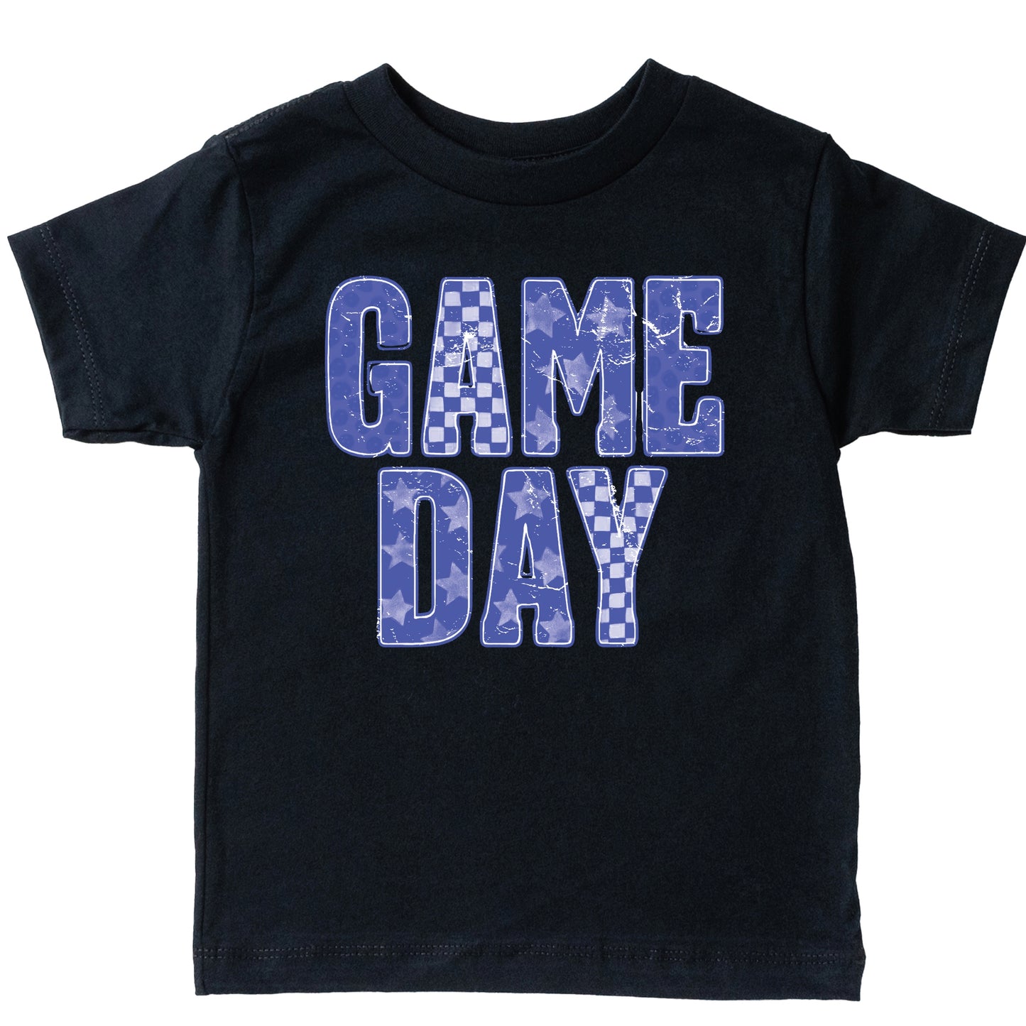 Game Day Blue Checkered - Kids Youth Short Sleeve Graphic T-Shirt and Toddler Short Sleeve Graphic T-Shirt