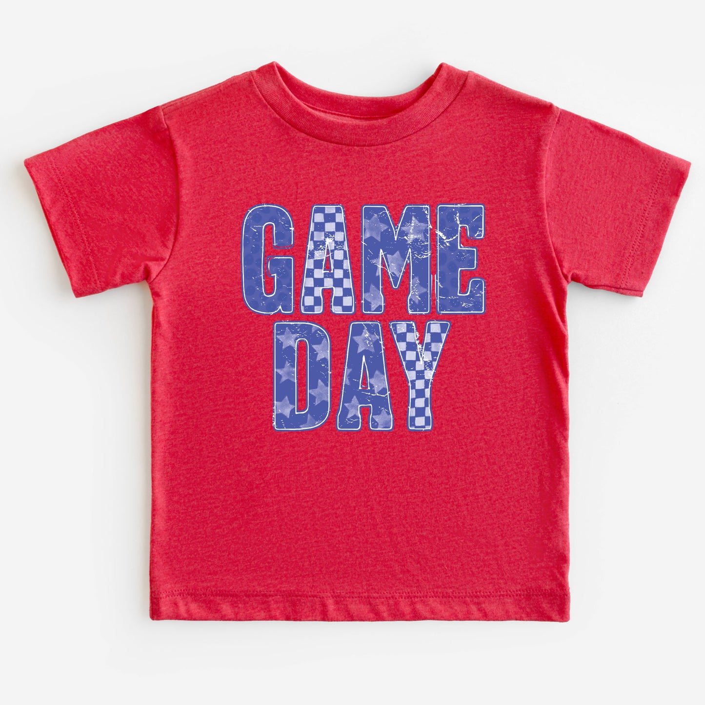 Game Day Blue Checkered - Kids Youth Short Sleeve Graphic T-Shirt and Toddler Short Sleeve Graphic T-Shirt