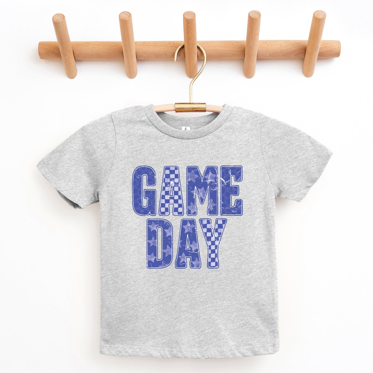 Game Day Blue Checkered - Kids Youth Short Sleeve Graphic T-Shirt and Toddler Short Sleeve Graphic T-Shirt